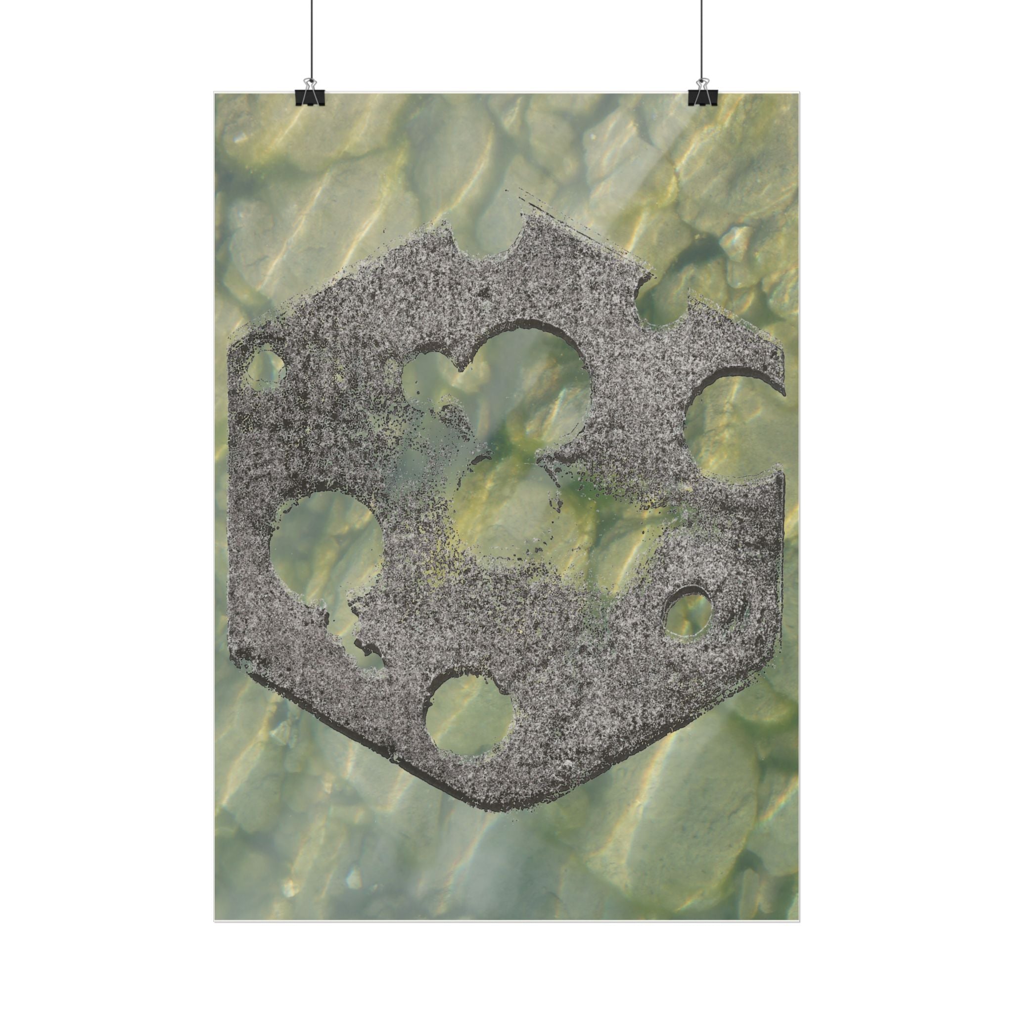 Vertical Poster — Abstract Stone Hex Emblem on Green Marble Background