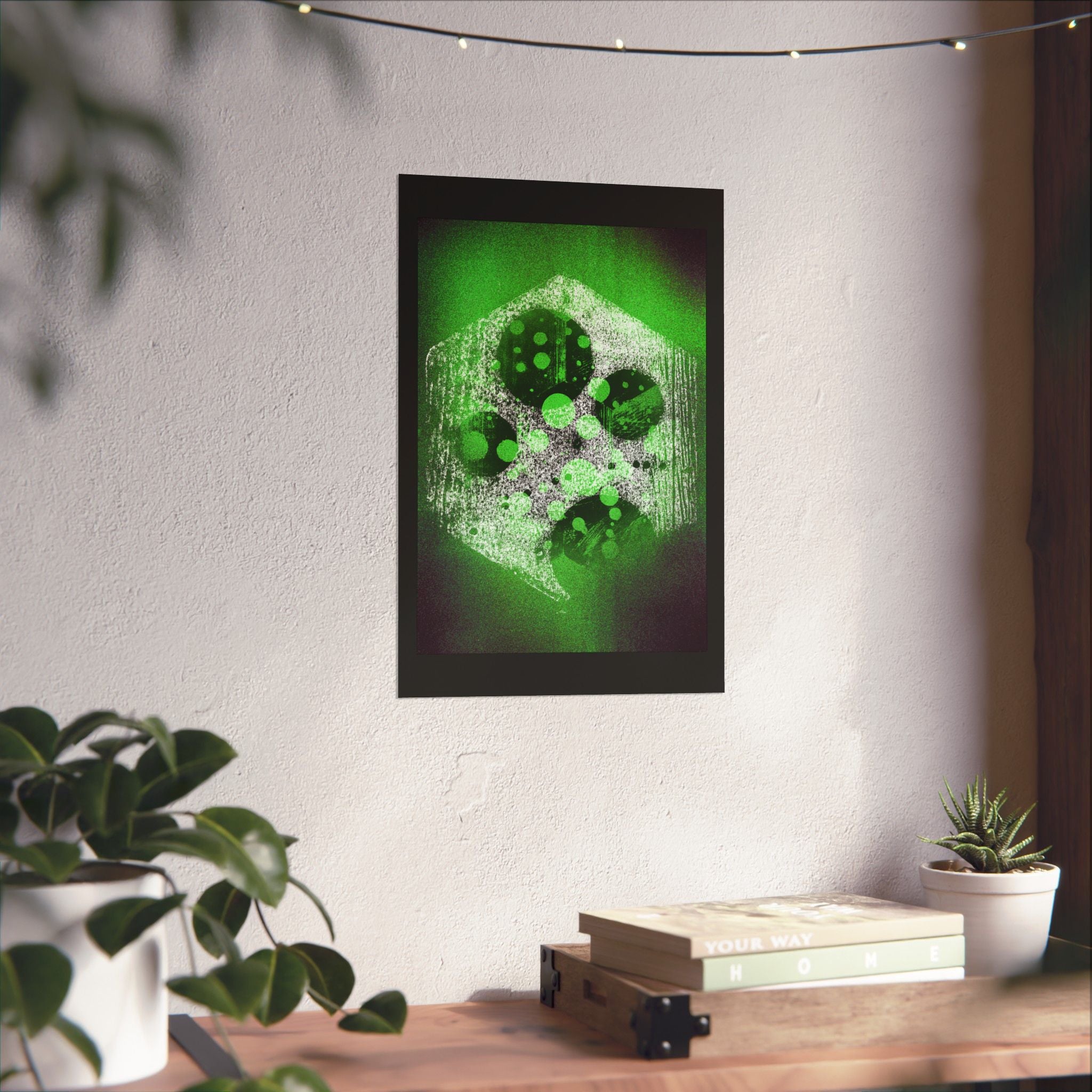 Abstract Green Hexagon Art Poster — Matte Vertical Wall Print