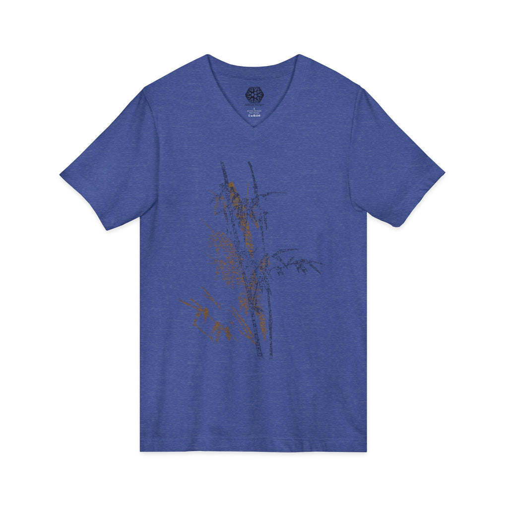 Botanical Grass V-Neck Tee — Minimal Dried Wildflower Illustration Shirt