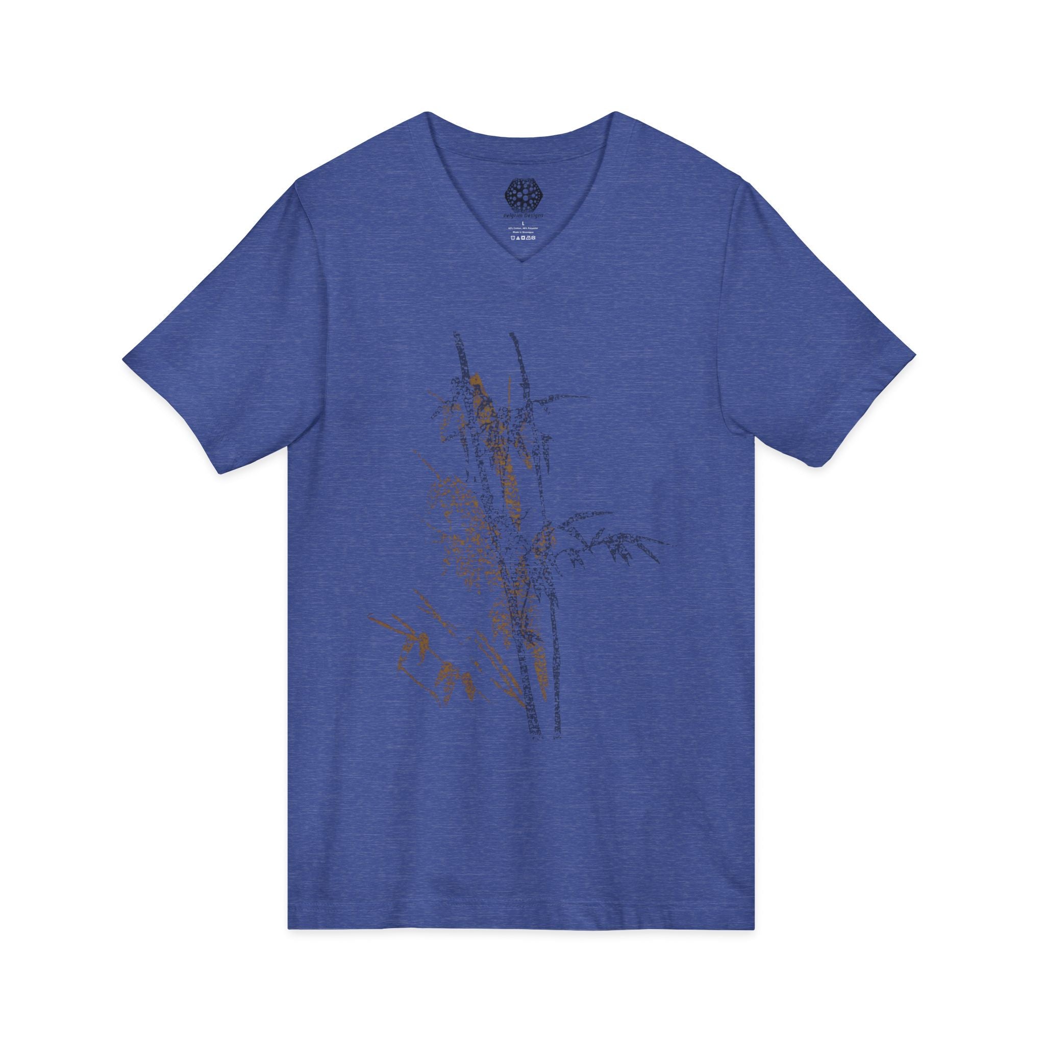 Botanical Grass V-Neck Tee — Minimal Dried Wildflower Illustration Shirt