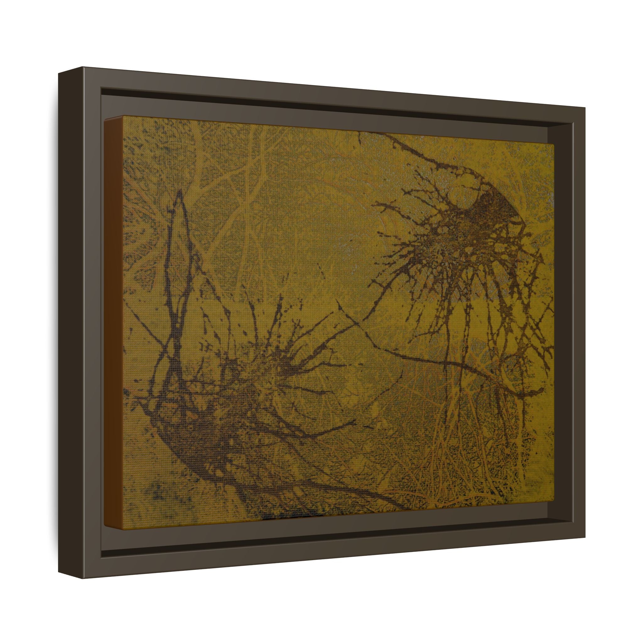 Framed Matte Canvas Art, no 01 — Twin Tree Wood-Carving Reproduction (Black & Yukon Gold)