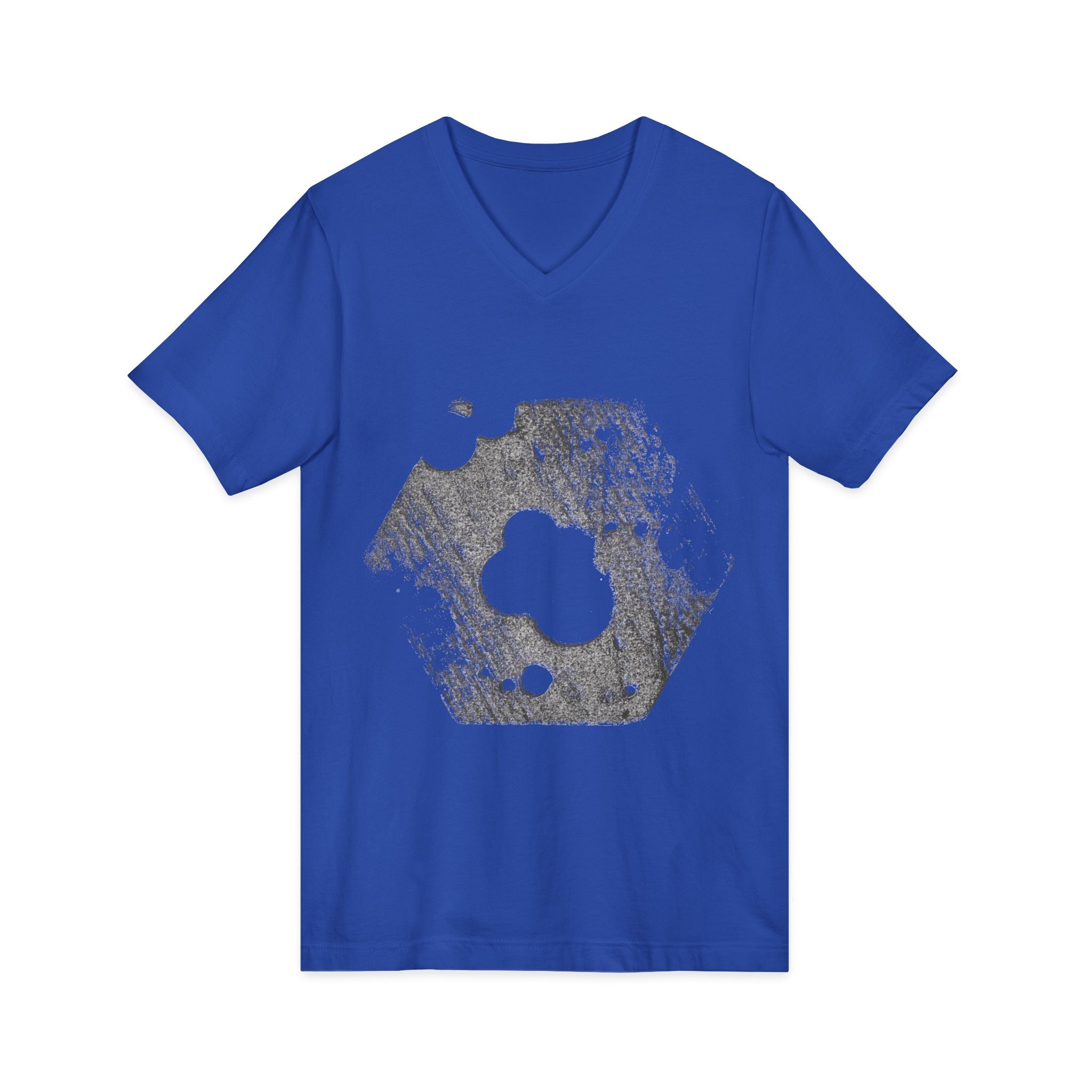 Hex Moon Graphic Tee Design Hex07 — Een vintage T-shirt met V-hals en een verweerde Space Cheese-look, geïnspireerd op astronomie.