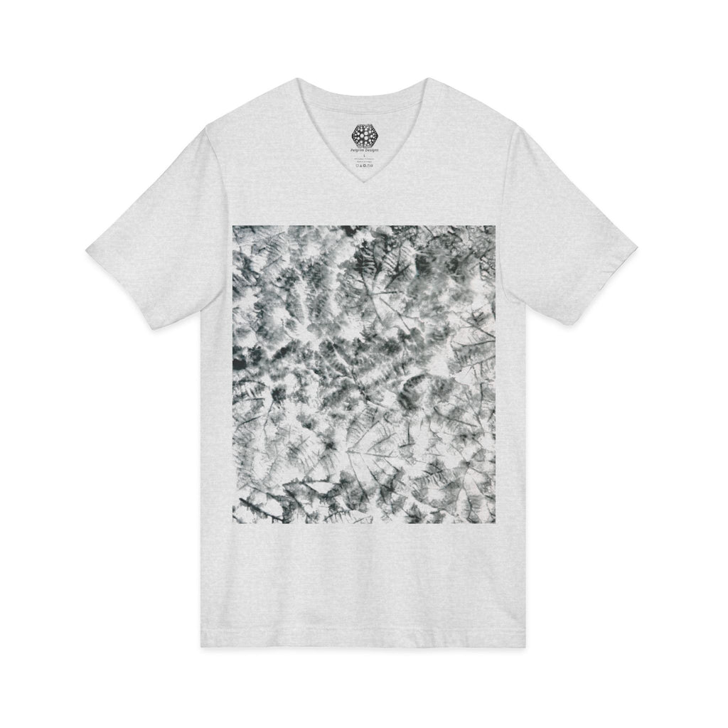 Abstract Black & White Tie-Dye V-Neck Tee — Minimalist Art Square Design