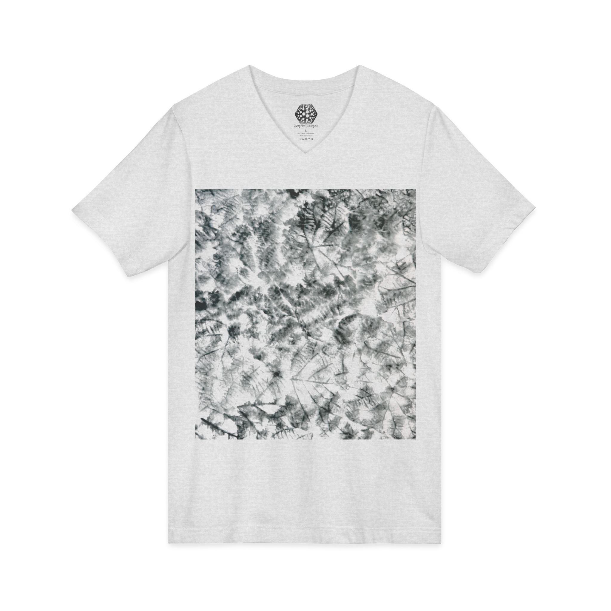 Abstract Black & White Tie-Dye V-Neck Tee — Minimalist Art Square Design