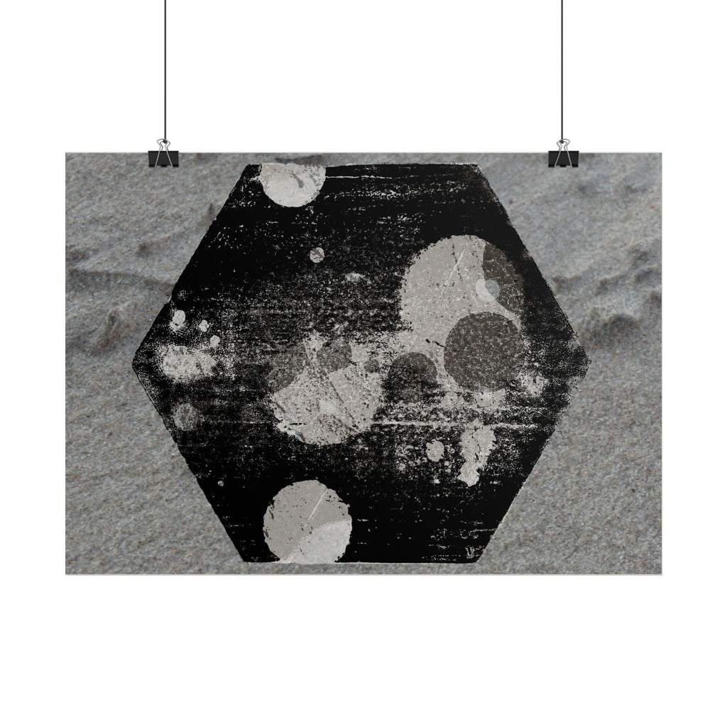 Horizontal Poster — Grunge Hexagon Moonprint (Black & Gray Abstract)