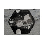 Horizontal Poster — Grunge Hexagon Moonprint (Black & Gray Abstract)