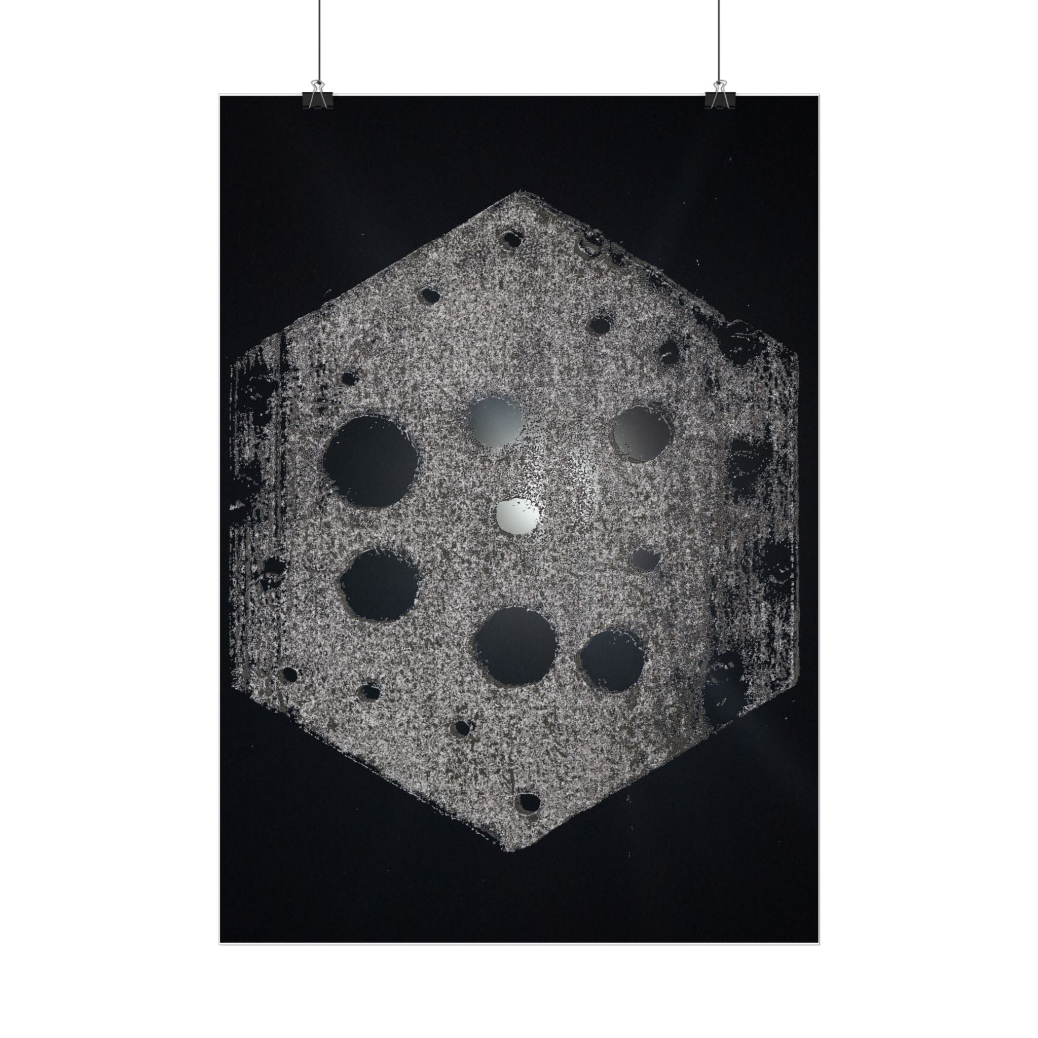 Vertical Poster — Abstract Hexagon Moon Art (Minimalist Monochrome Wall Print)