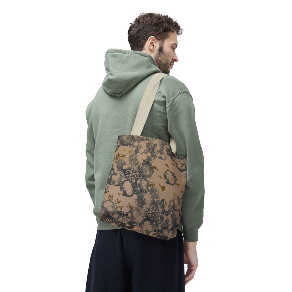 Abstract Marble Pattern Tote Bag — Neutral Honeycomb Bubble Design
