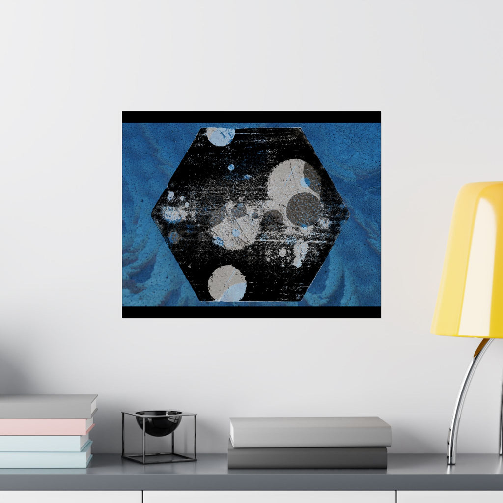 Abstract Blue Hexagon Poster — Matte Horizontal Wall Art