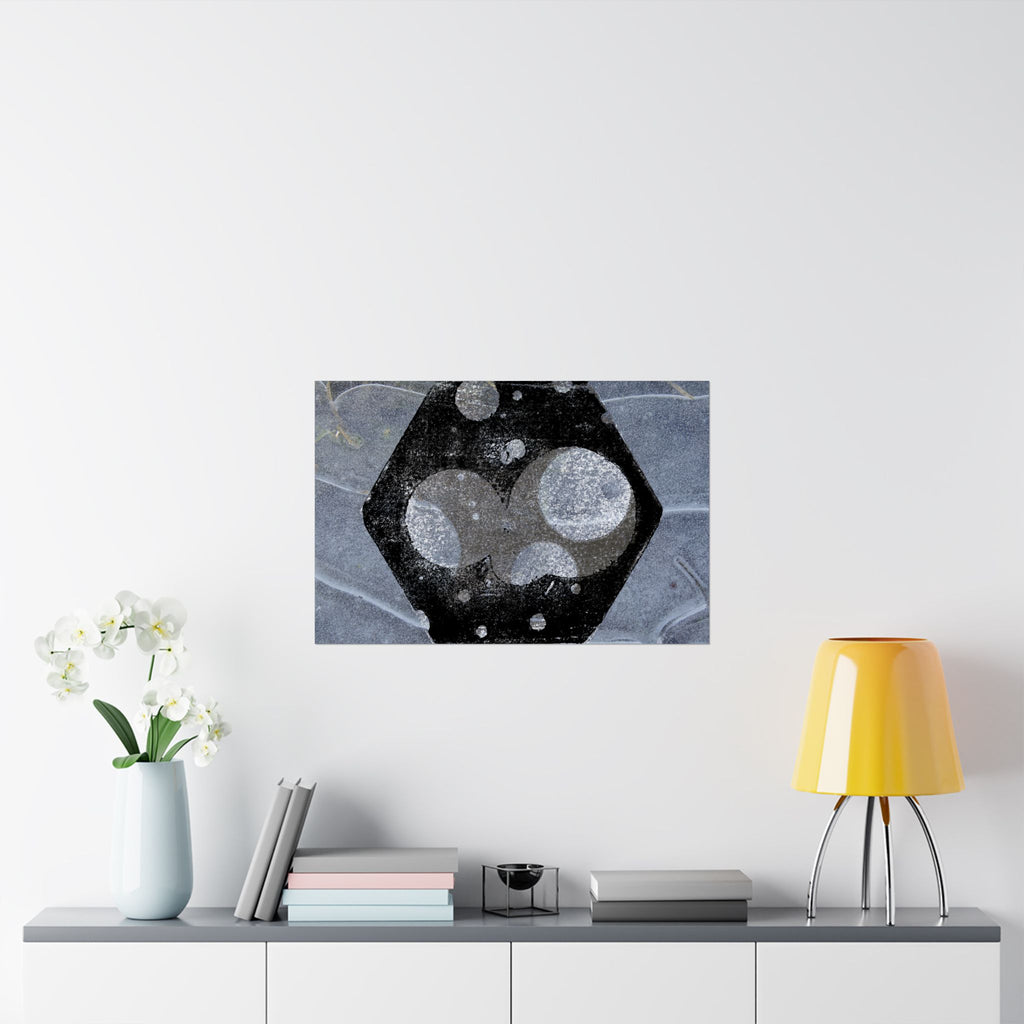 Abstract Hexagon Planet Matte Poster — Industrial Black & Gray Wall Art