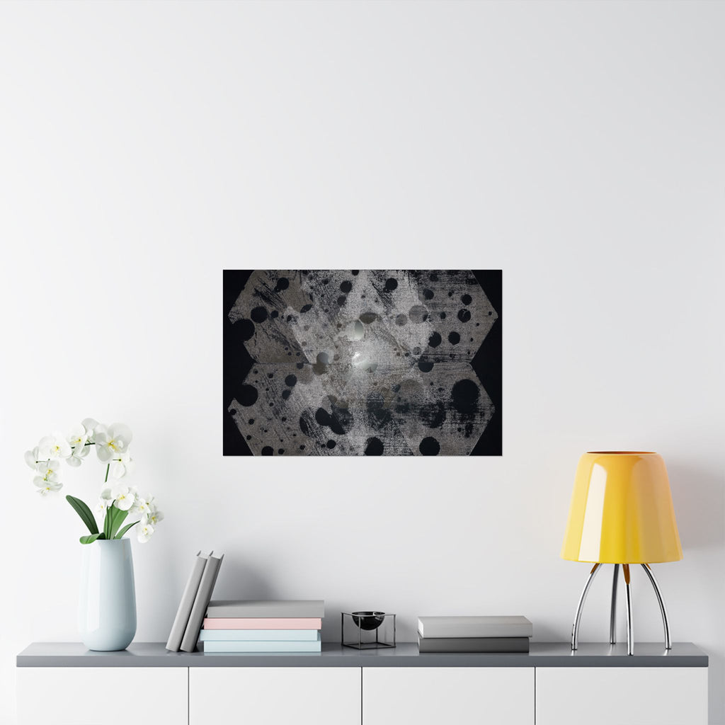 Abstract Hexagon Dots Matte Poster — Monochrome Industrial Wall Art