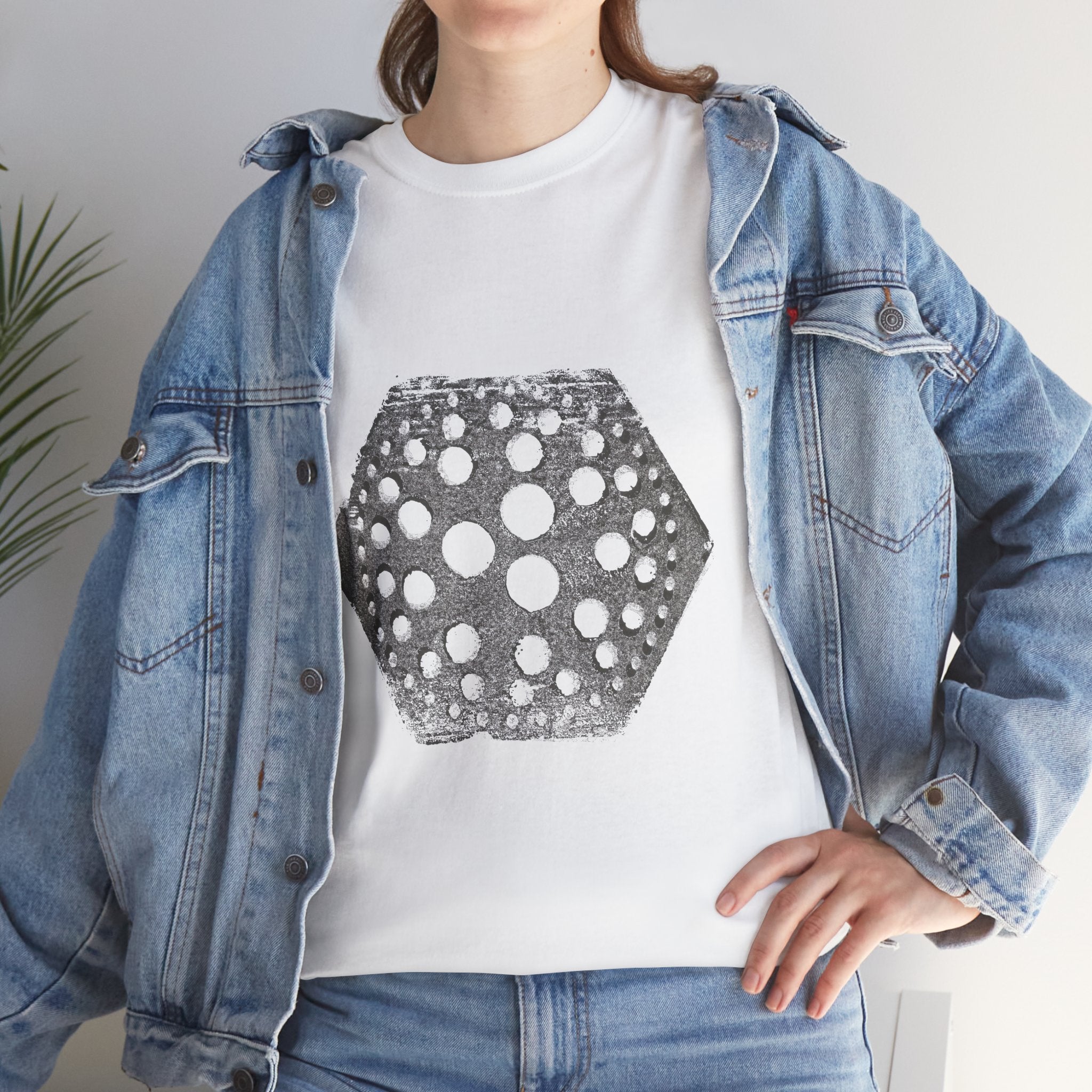 Hexagon Circles Graphic Tee — Digital Manual Print Art