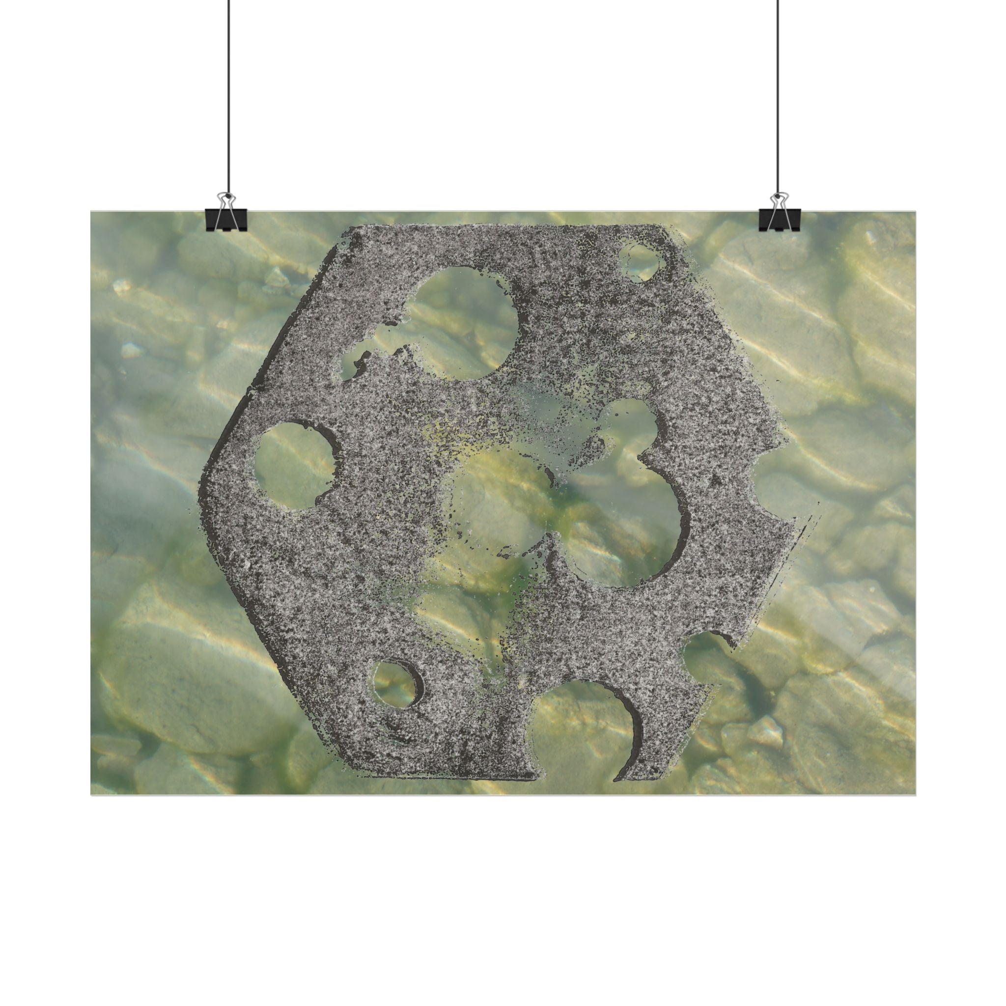 Abstracte poster met zeegras en steen, horizontaal model — Muurdecoratie met kusttextuur 