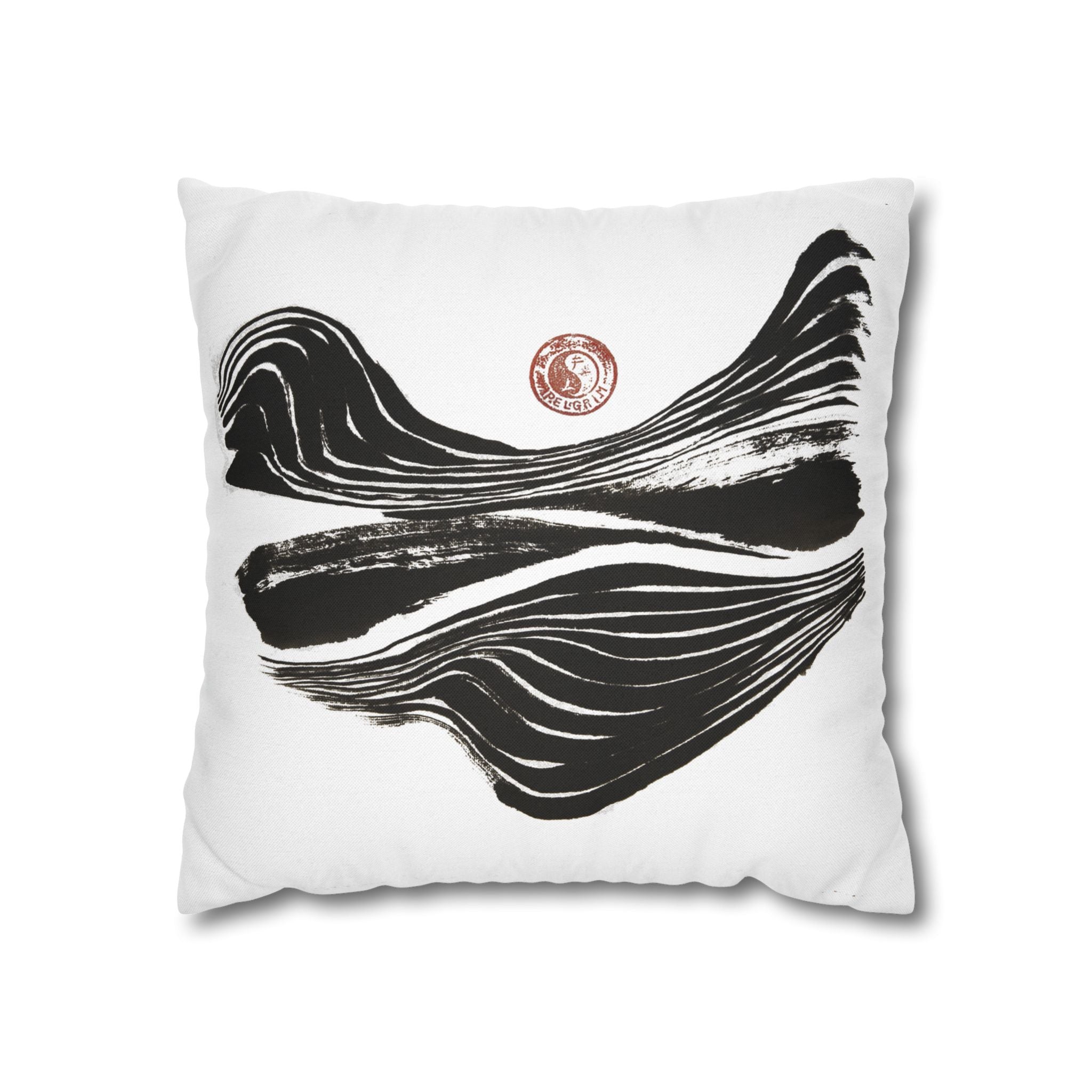 Abstract Zen Brushstroke Pillowcase — Minimalist Black & White Decorative Pillow