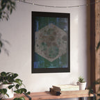 Abstract Hexagon Moon Matte Poster — Moody Blue-Green Wall Art