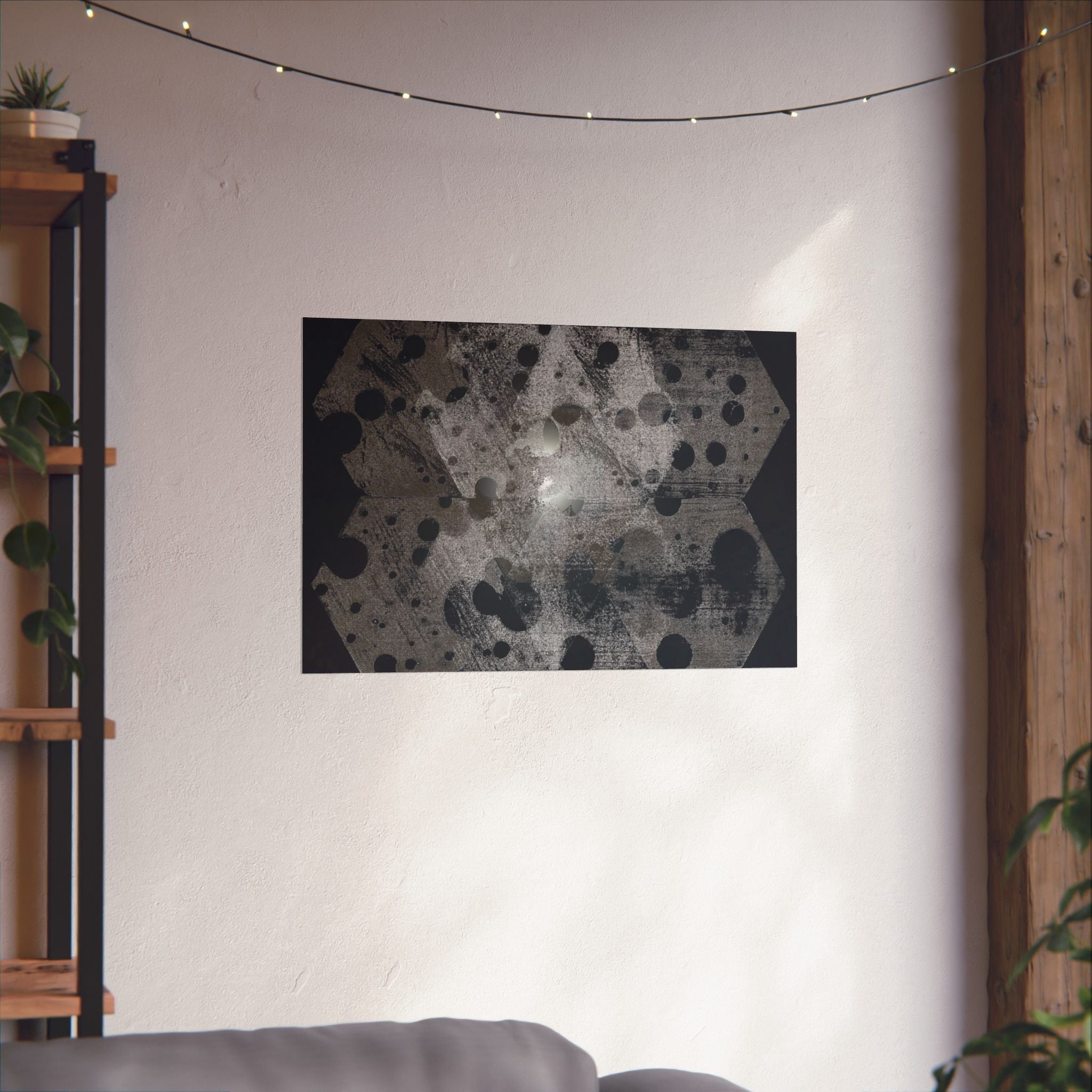 Abstract Hexagon Dots Matte Poster — Monochrome Industrial Wall Art