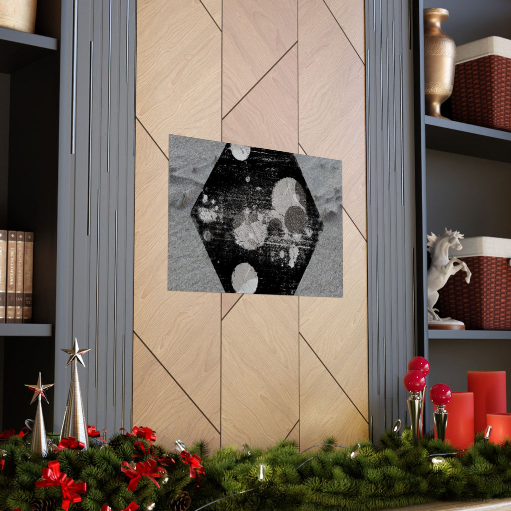 Matte Horizontal Poster — Grunge Hexagon Moonprint (Black & Gray Abstract)