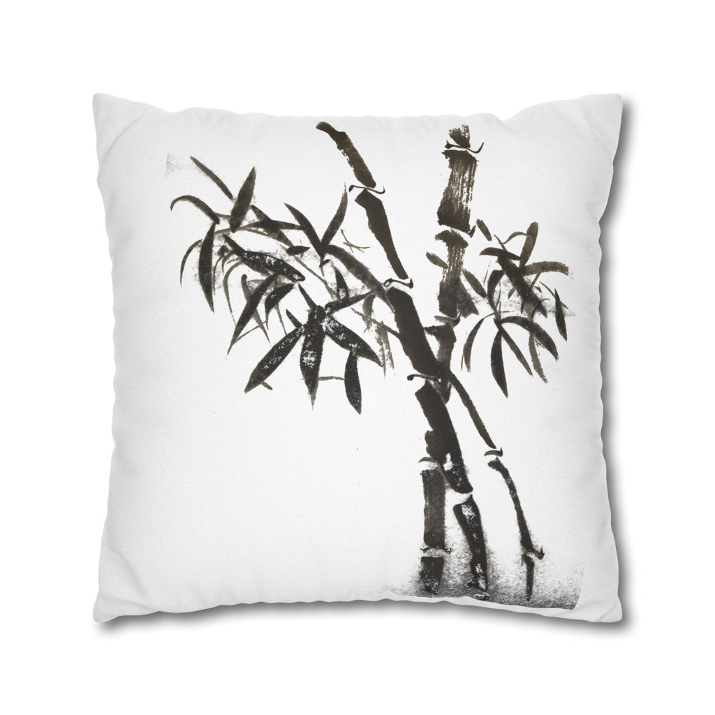 Bamboo Ink-Brush Square Pillowcase — Minimal Asian-Inspired Decorative Pillow Cover