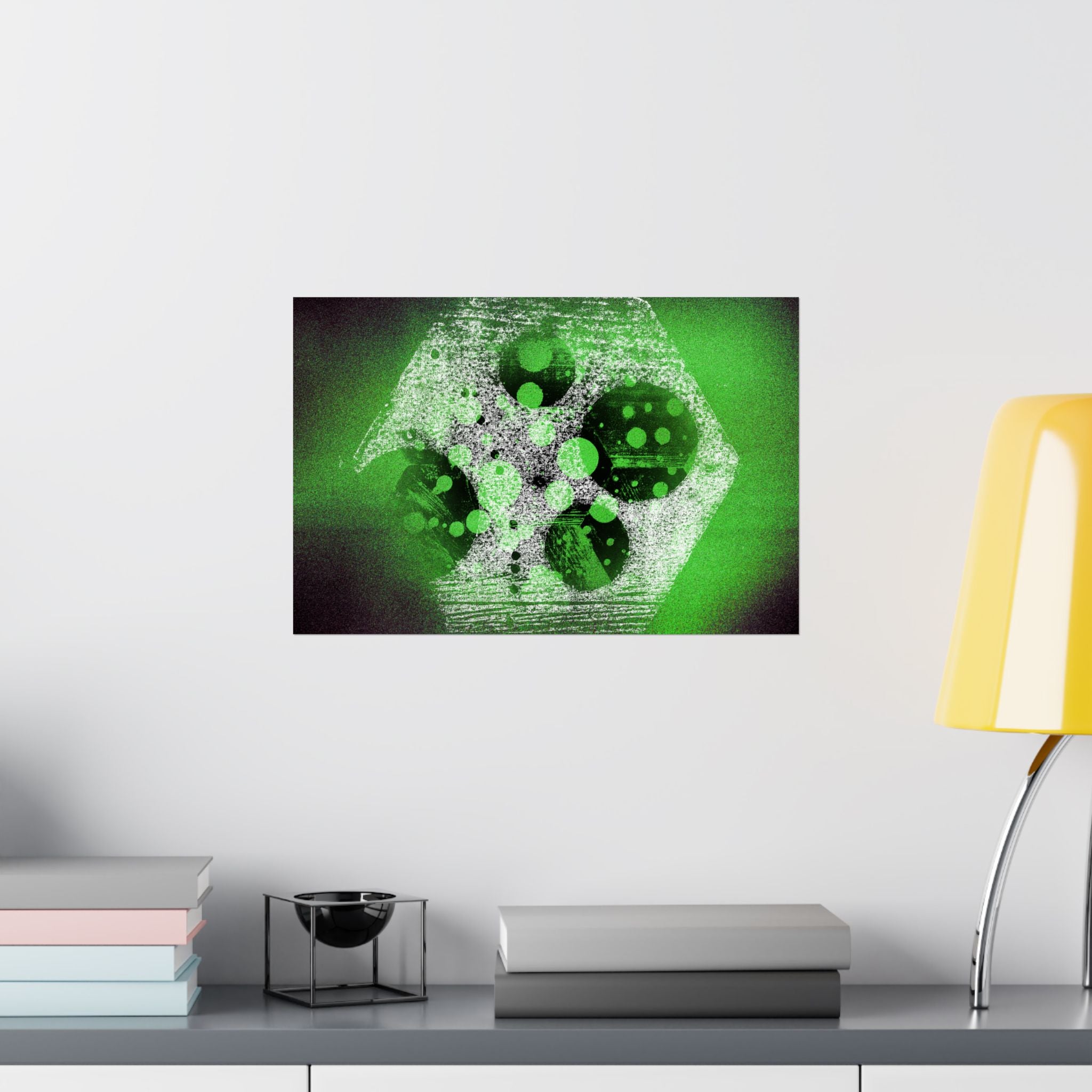 Abstract Green Hexagon Matte Horizontal Poster — Geometric Modern Wall Art