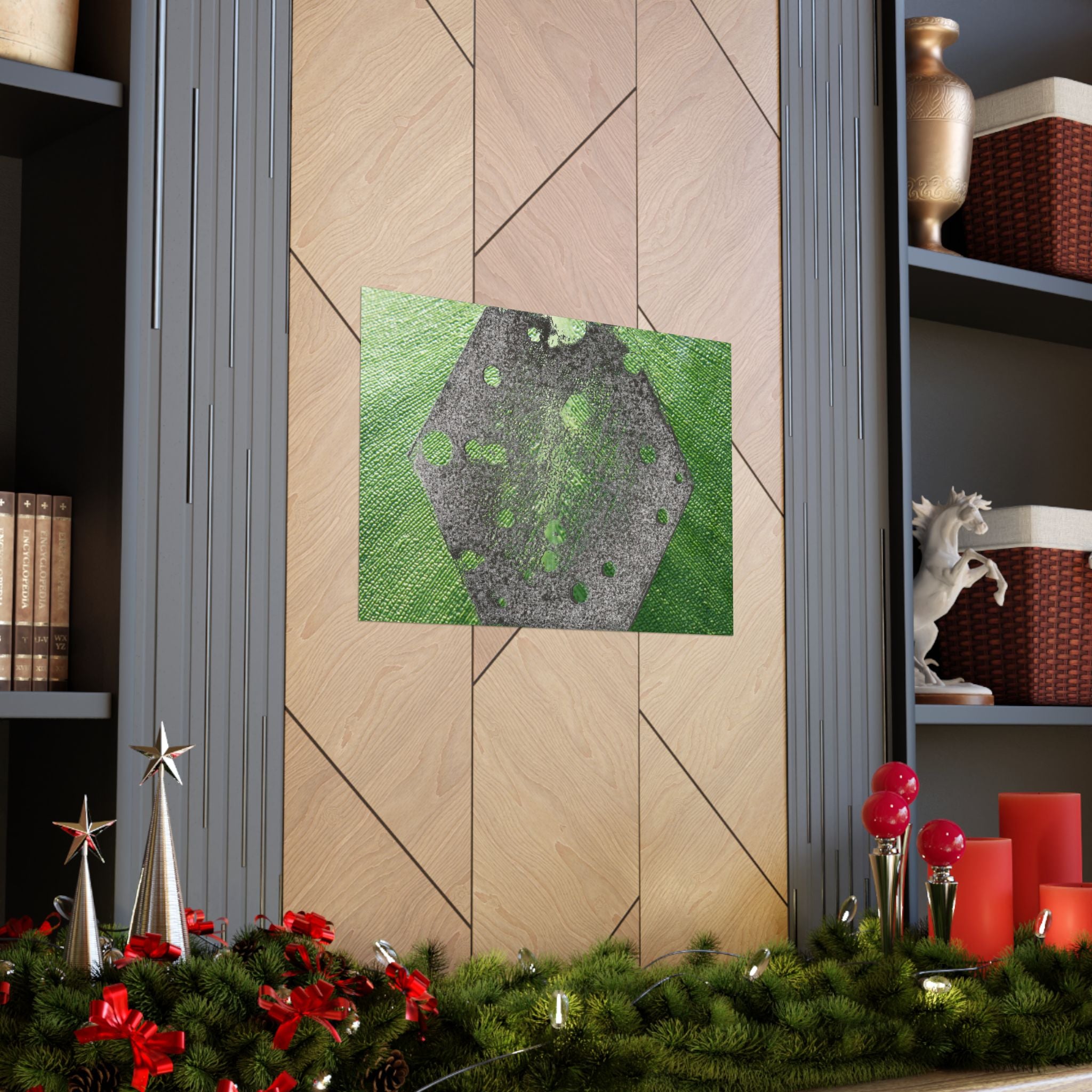 Groene zeshoekige abstracte matte horizontale poster | Geometrische abstracte kunst 