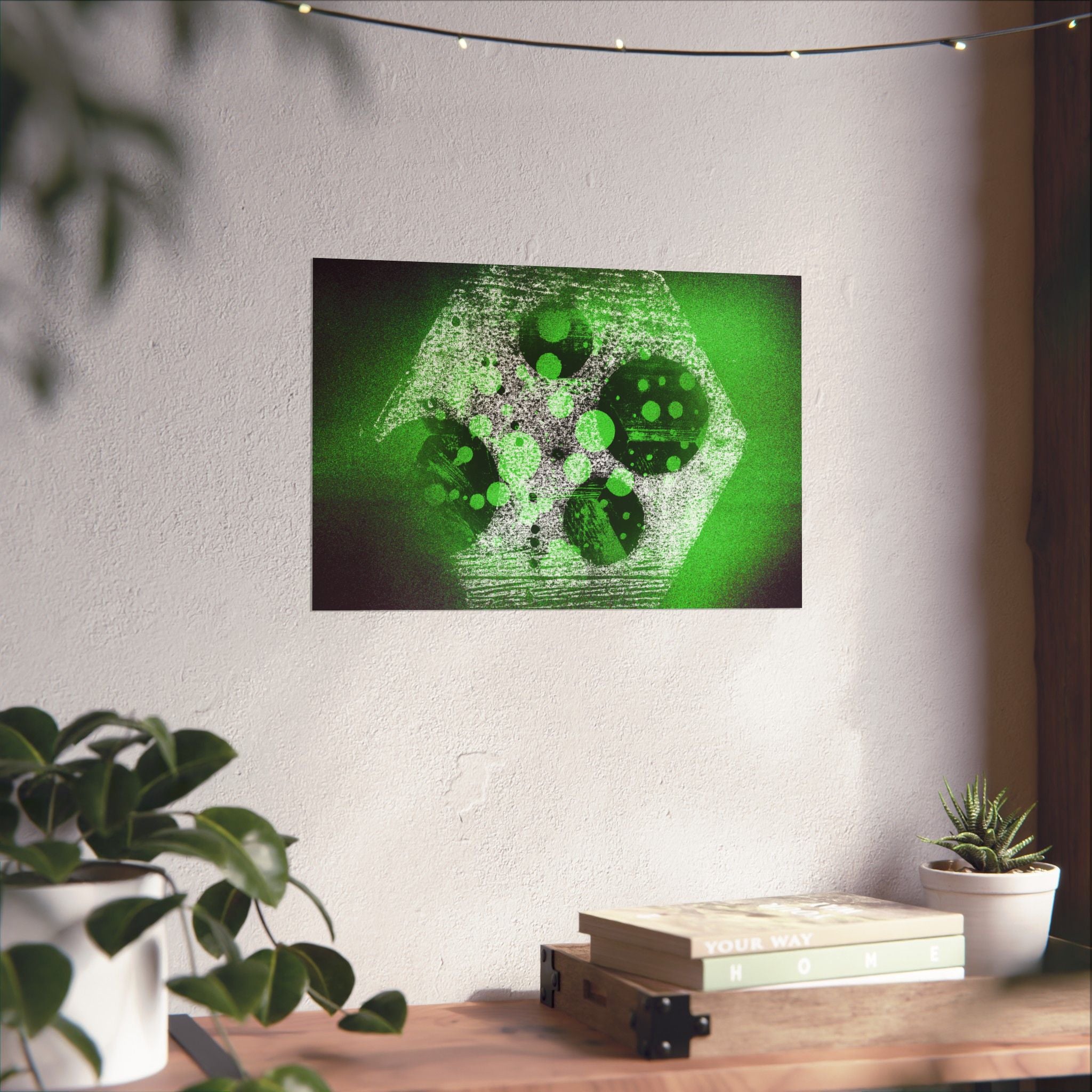 Abstract Green Hexagon Matte Horizontal Poster — Geometric Modern Wall Art