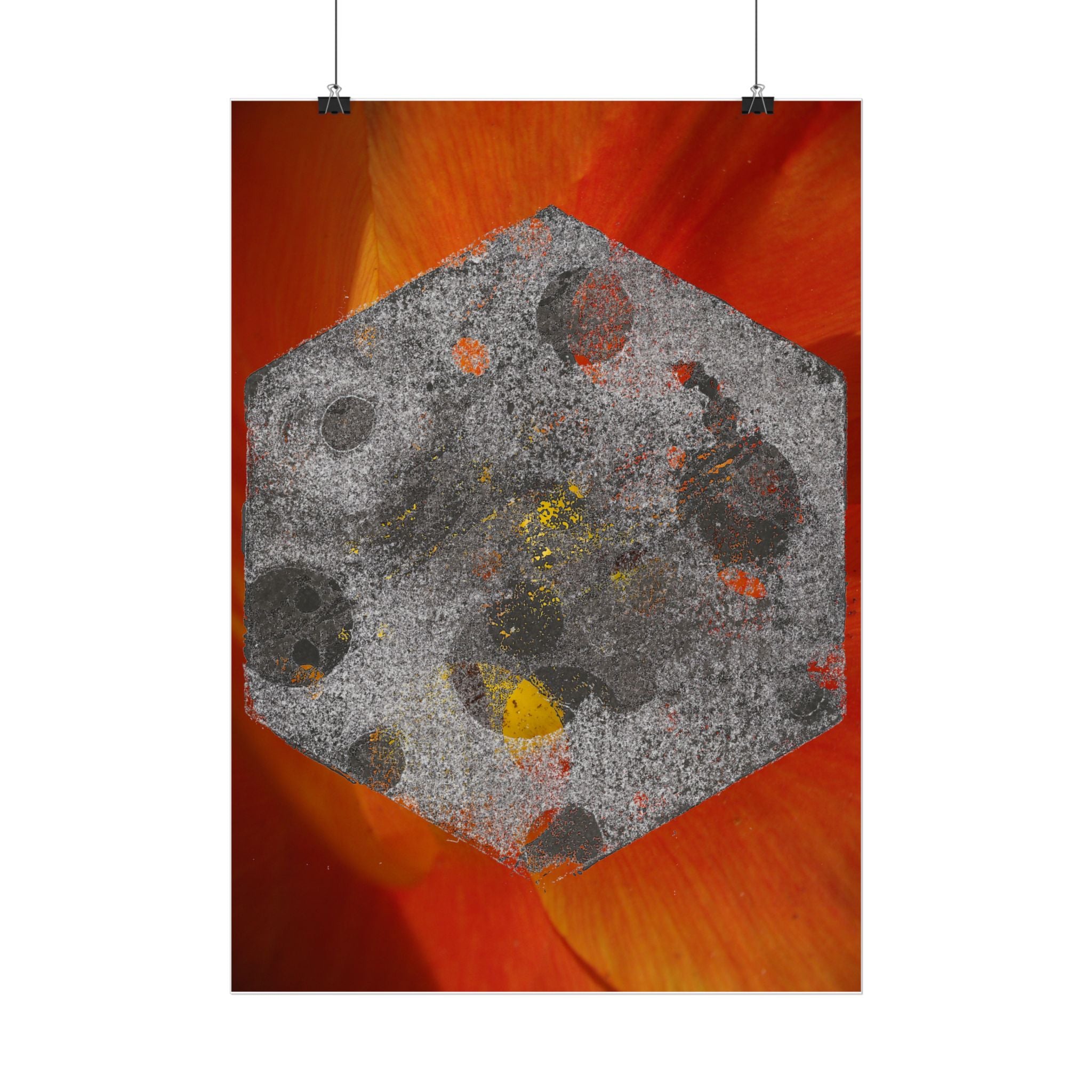 Abstract Hex Moon Poster — Orange Red Floral Background Vertical Art Print