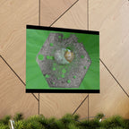 Abstracte zeshoekige metalen textuurposter | Matte horizontale poster, groene organische achtergrond 