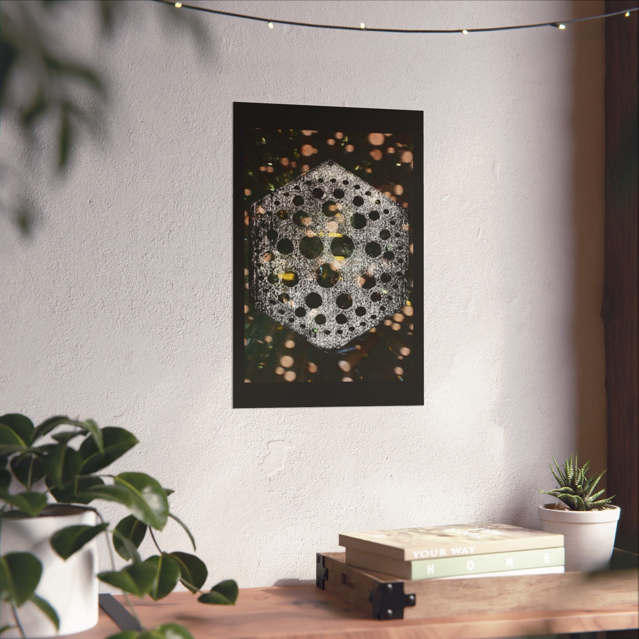 Geometric Hexagon Bubble Art Matte Poster — Abstract Floral Light Vibes