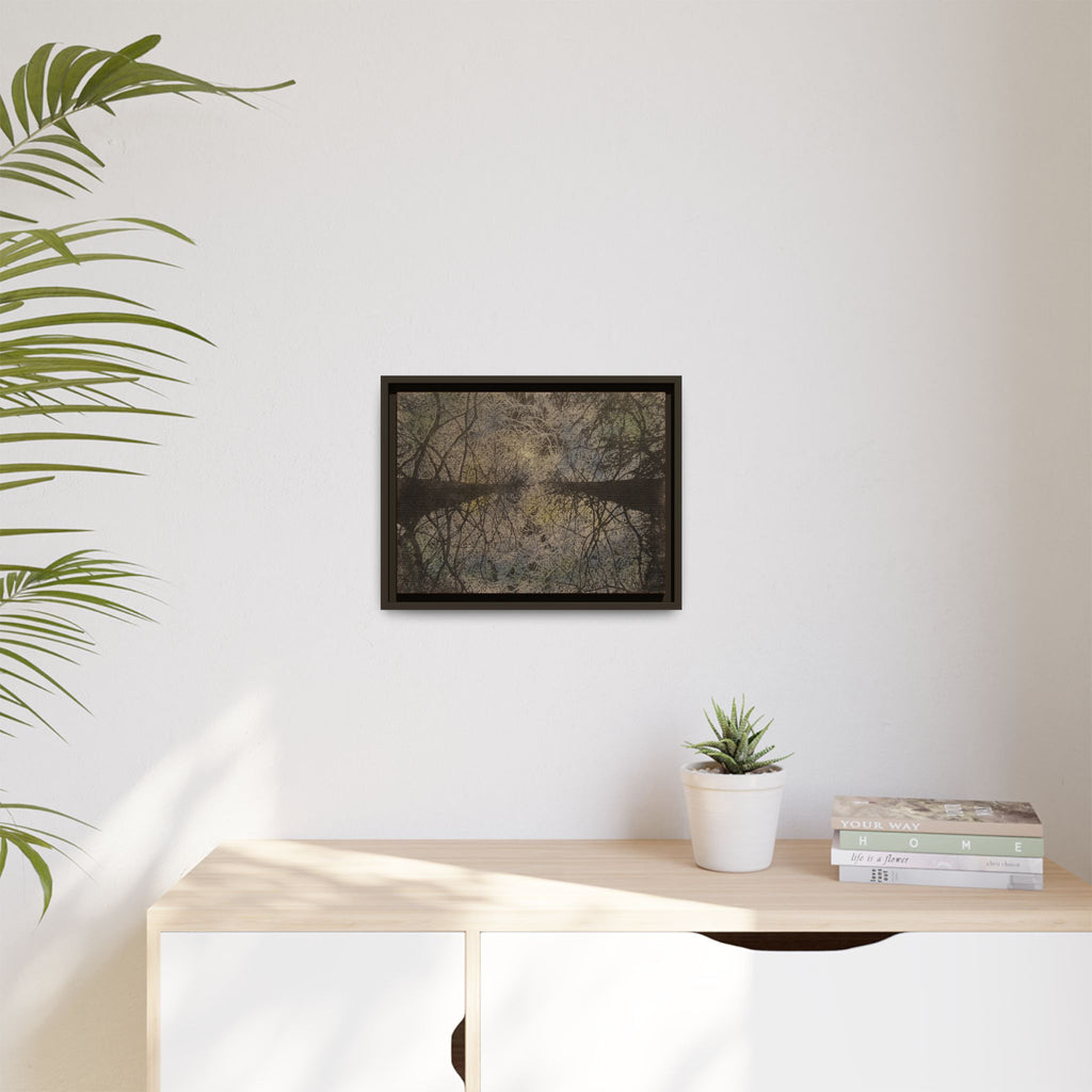 Framed Matte Canvas Art - Symmetrical Forest Tree Reflection (Multi-Color) - no 30