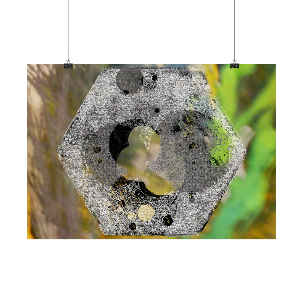 Abstract Hex Bolt Close-Up Poster — Industrial Nature Wall Art