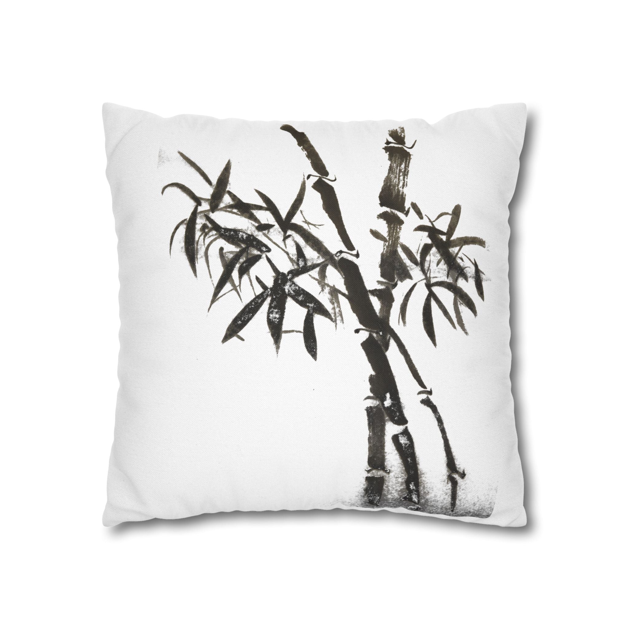 Bamboo Ink-Brush Square Pillowcase — Minimal Asian-Inspired Decorative Pillow Cover