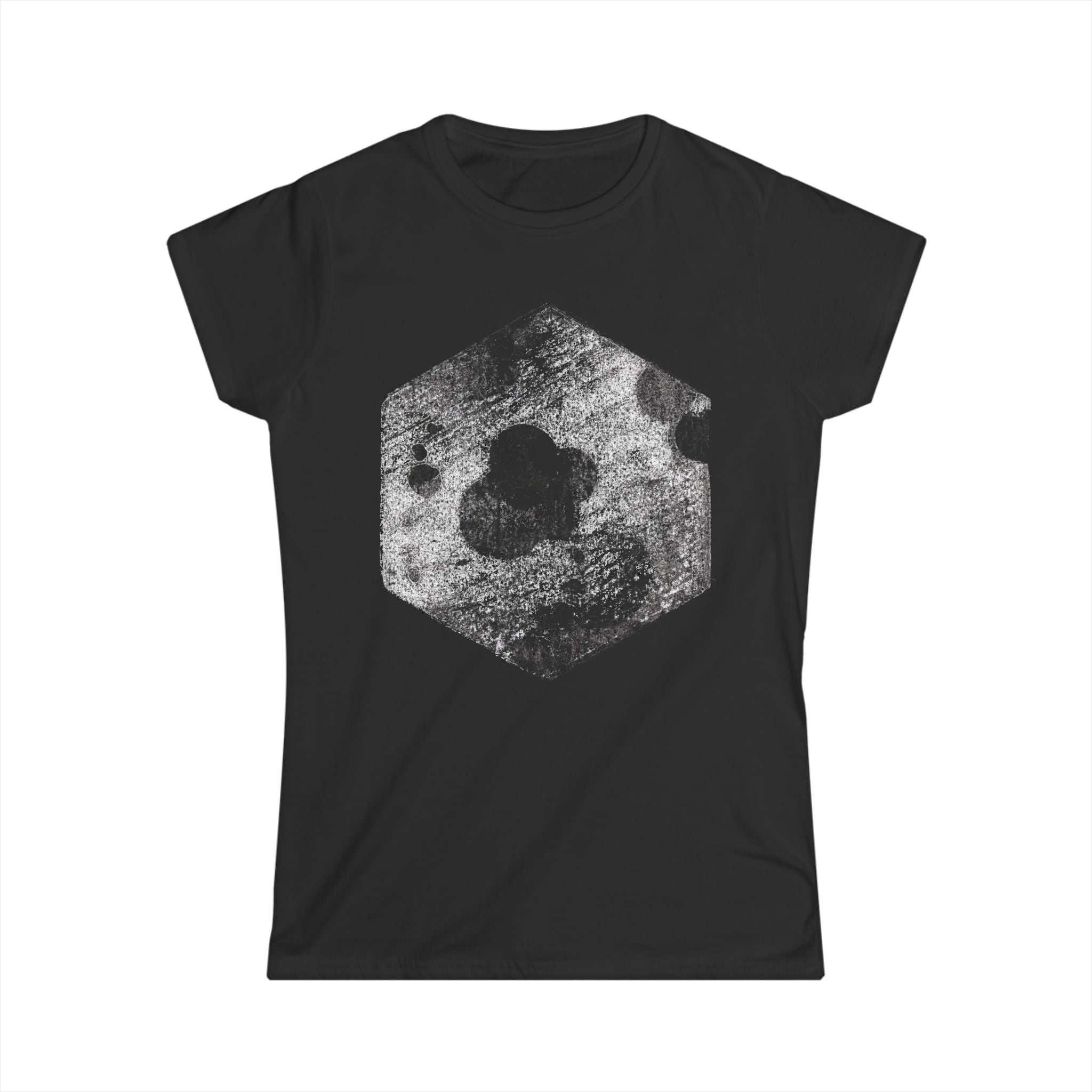 Hexagon Cosmic Dots dames T-shirt — Vintage ruimtegeometrie graphic 