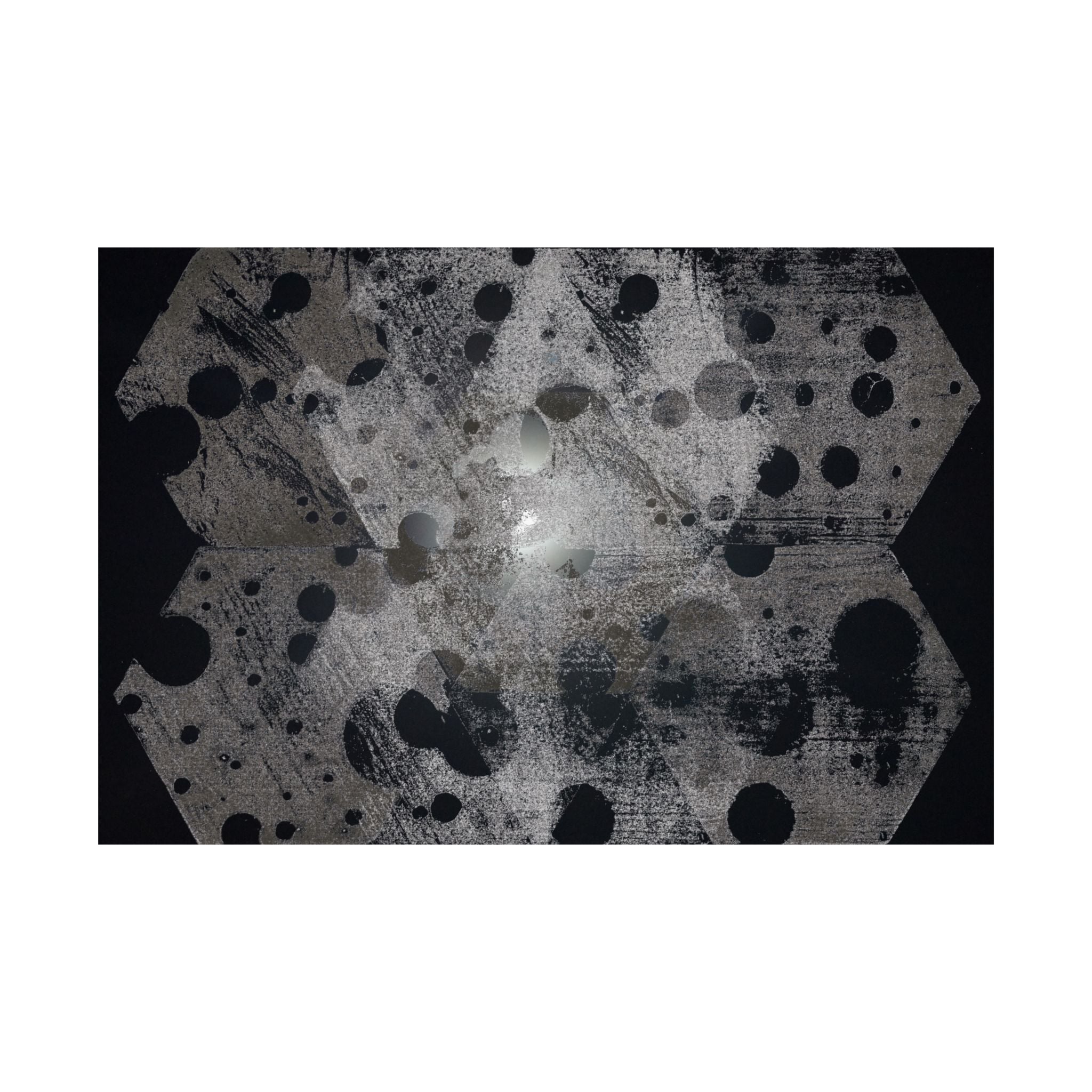 Abstracte poster met zeshoekige stippen, matte afwerking — Monochroom industrieel wanddecoratie 