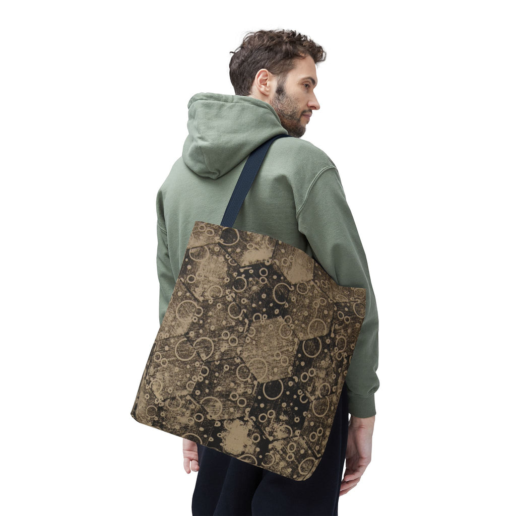 Vintage Hexagon Pattern Tote Bag – Sepia Geometric All-Over Print