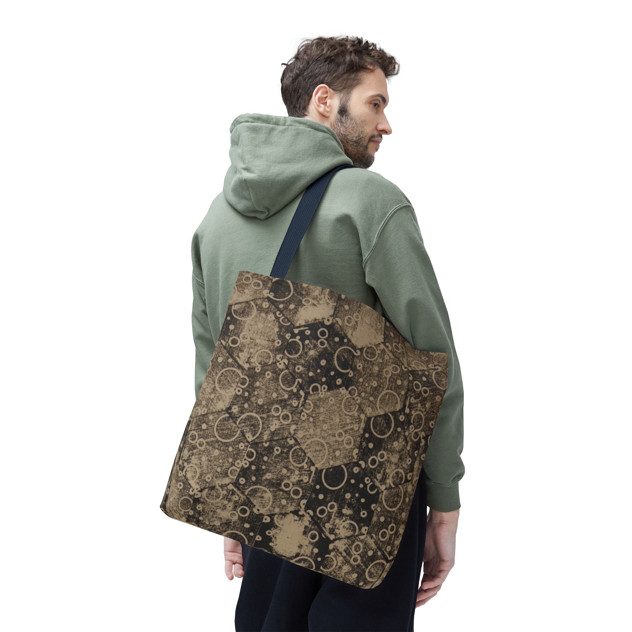 Vintage Hexagon Pattern Tote Bag – Sepia Geometric All-Over Print