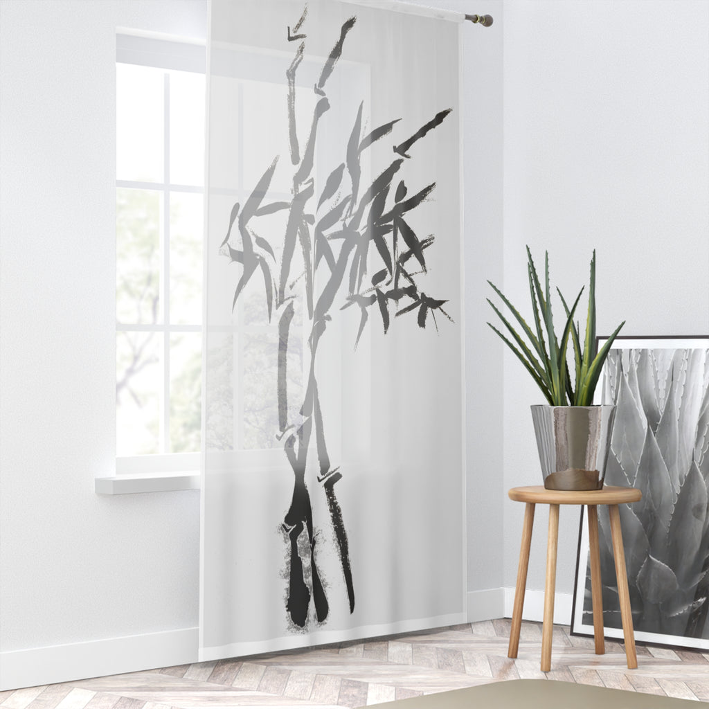 Bamboe Silhouet Raamgordijn — Minimalistisch Zwart Inkt Botanisch Transparant 