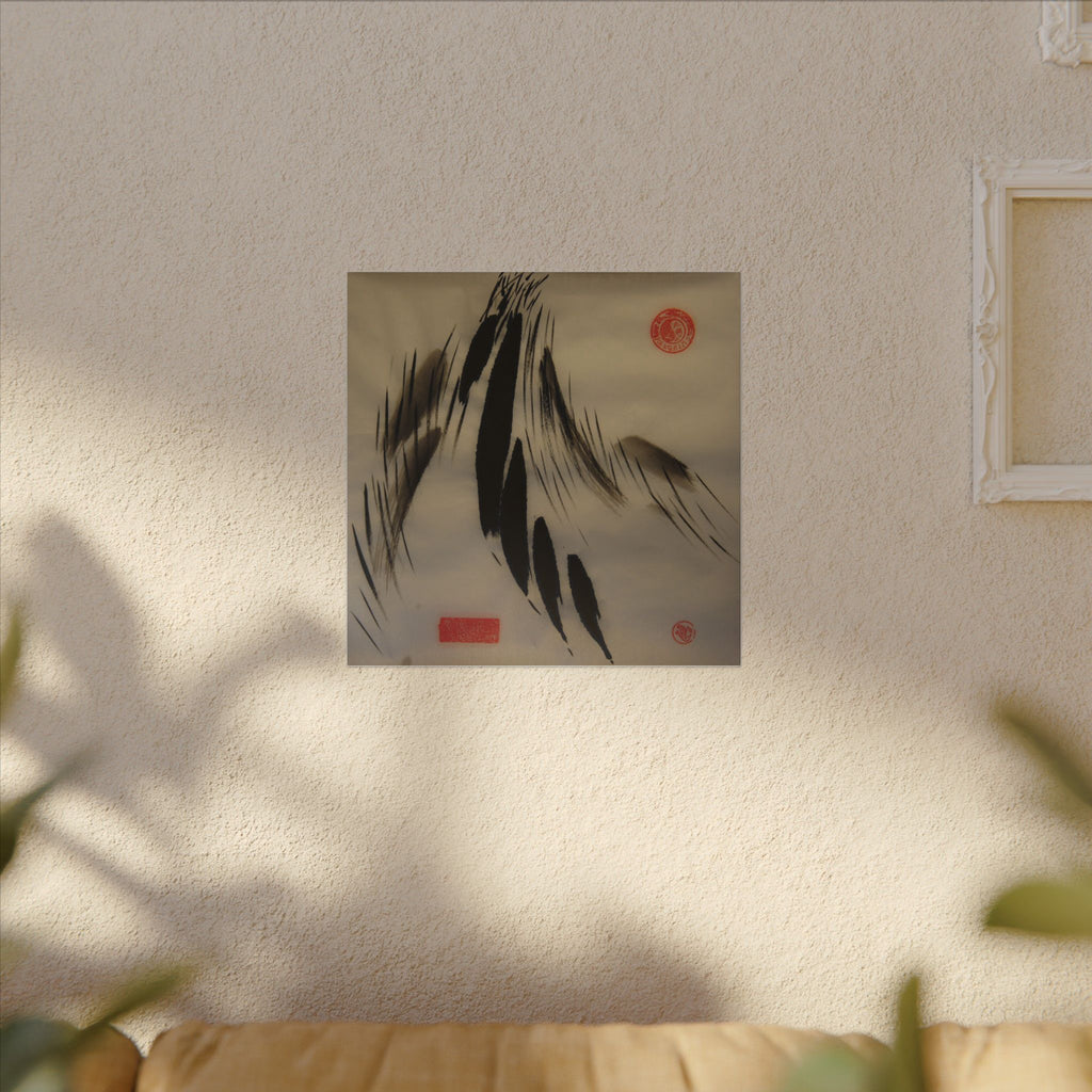 Abstracte wanddecoratie op canvas met inktpenseel — minimalistische Aziatische kalligrafiestijl 