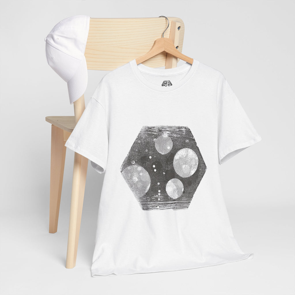 Hexagon Circles Graphic Tee — Digital Manual Print Art