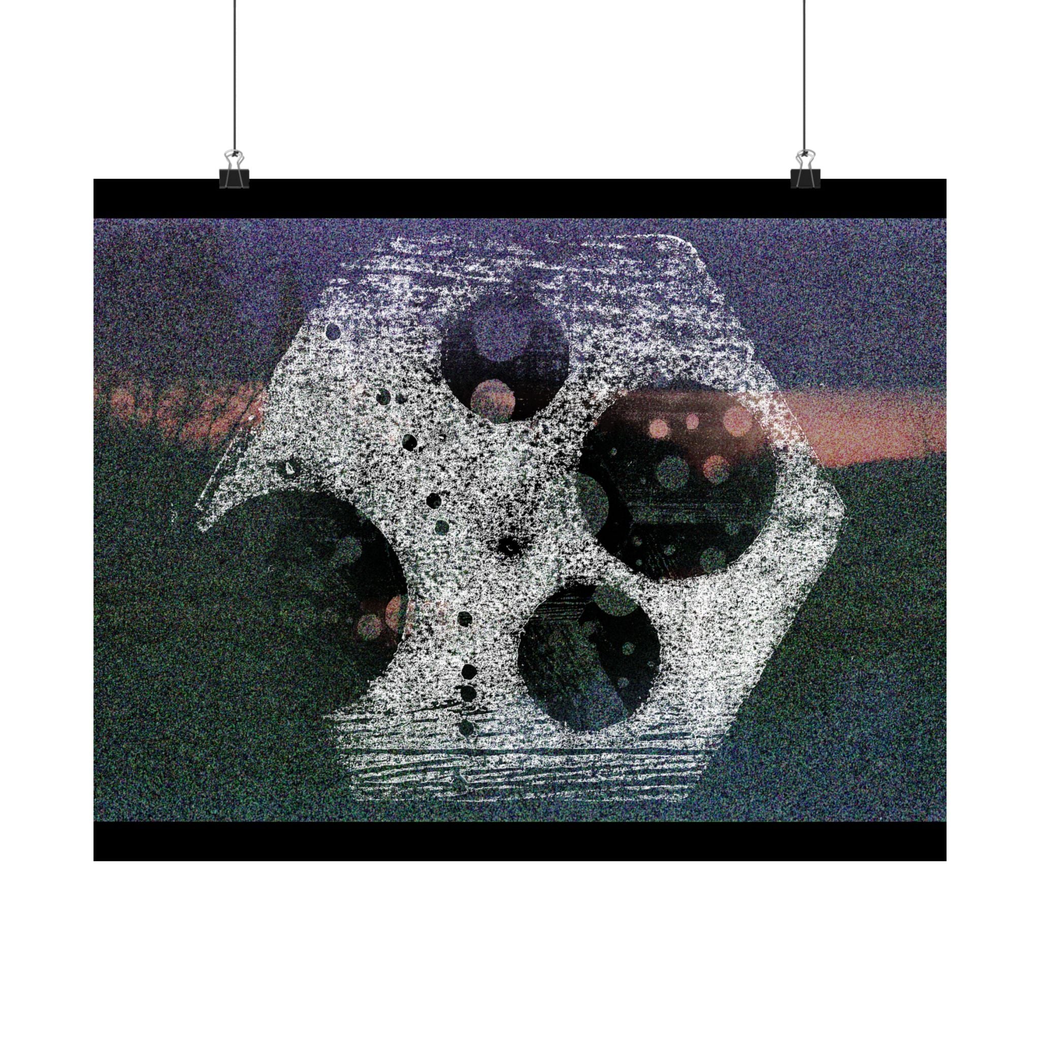 Abstract Cosmic Hex Matte Poster — Surreal Moon & Film Reel Wall Art