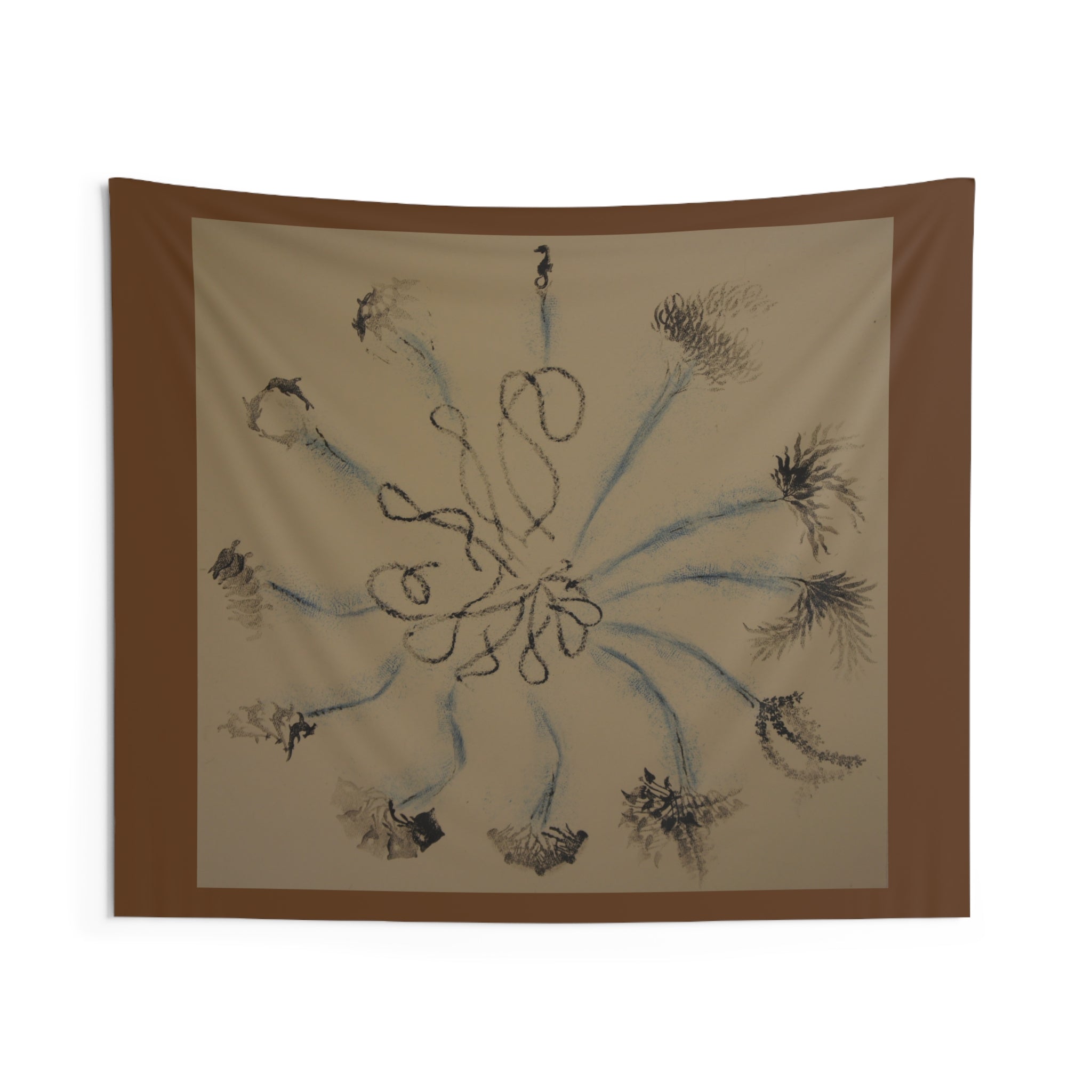 Boho Dandelion Mandala Wall Tapestry — Neutral Botanical Indoor Decor