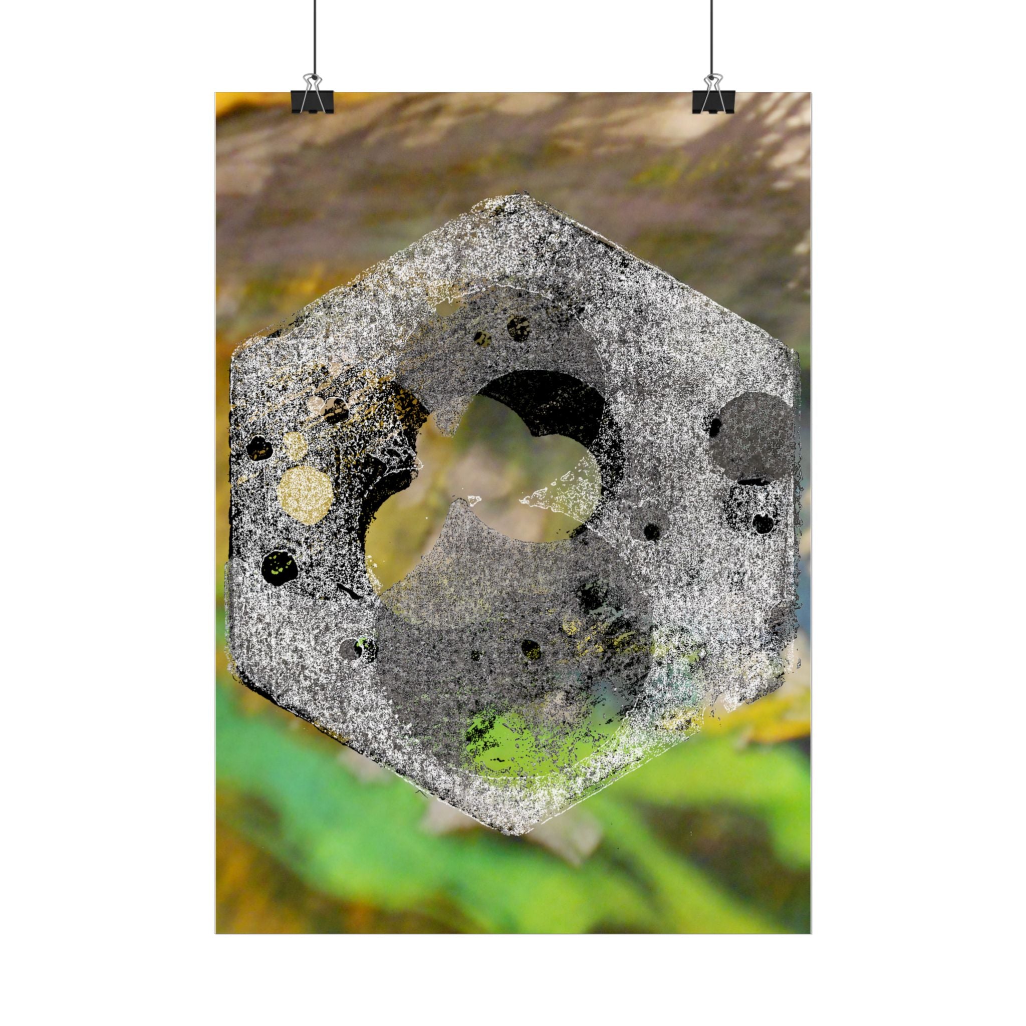 Abstract Hexagon Stone Poster — Botanical Texture Wall Art