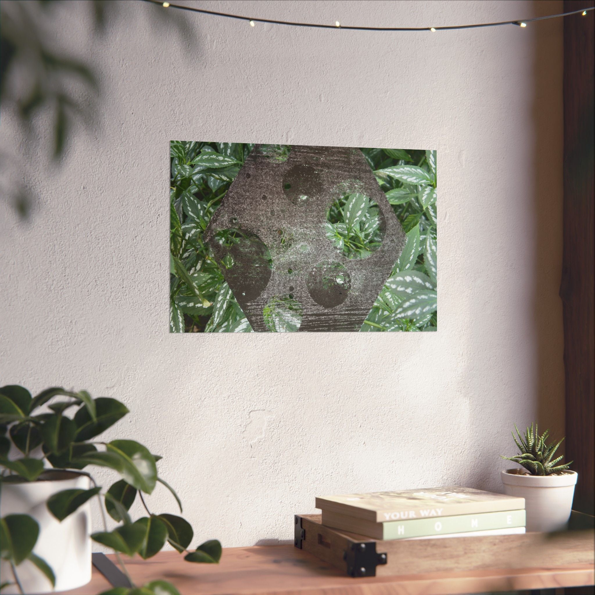 Botanical Hexagon Print Poster — Green Leaf Matte Horizontal Wall Art