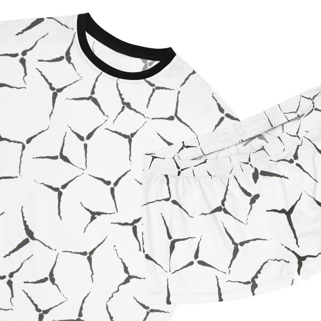 Women's Short Pajama Set — Minimal Black Crackle All-Over Print Sleepwear