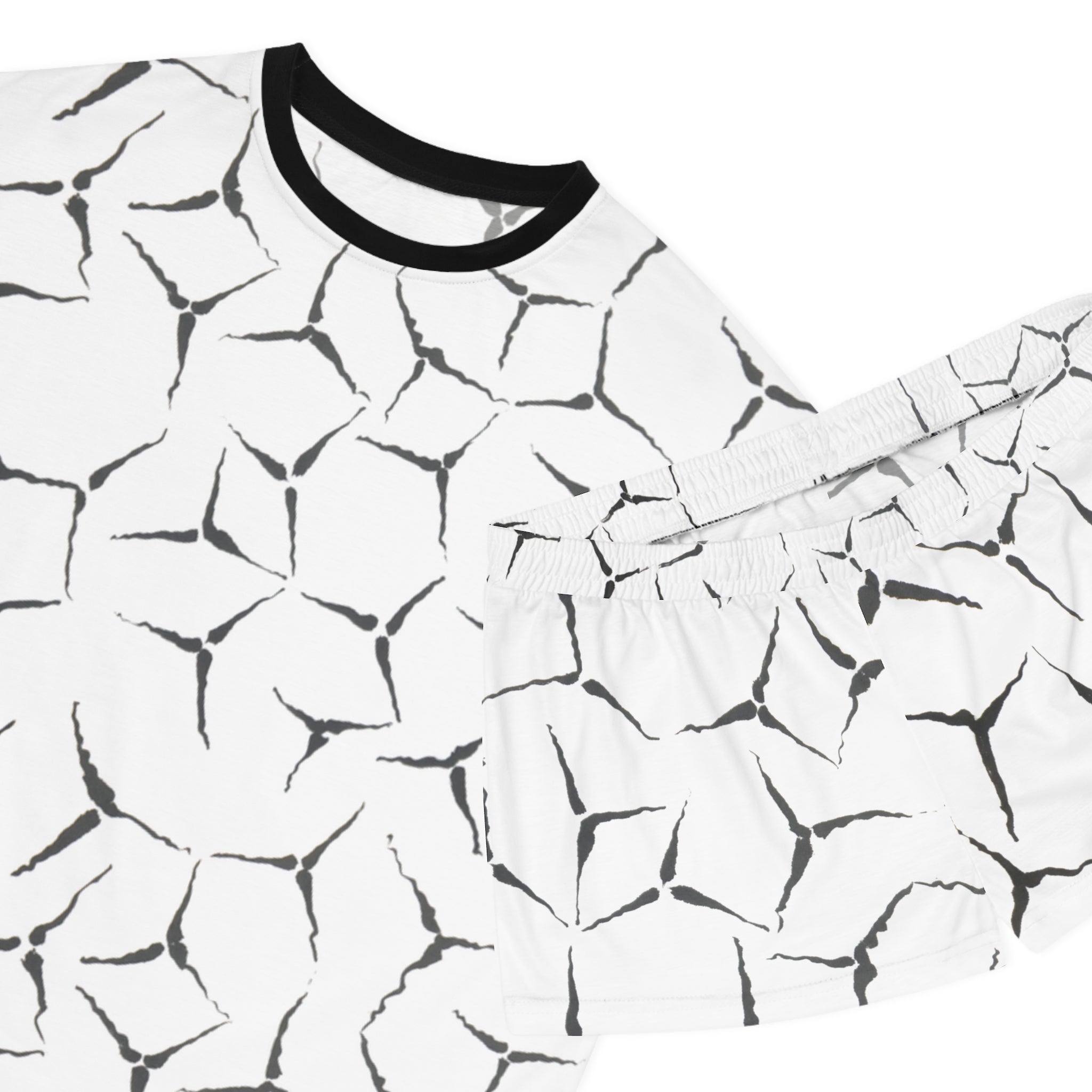 Women's Short Pajama Set — Minimal Black Crackle All-Over Print Sleepwear