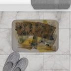 Abstract Botanical Bath Mat — Soft Yellow & Earth Tone Floral Design