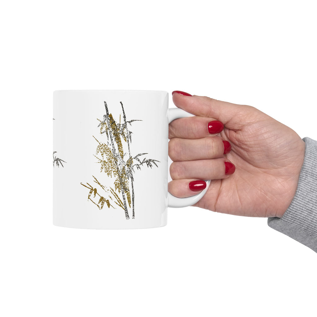 Bamboo Floral Ceramic Mug — Minimal Asian-Inspired Tea Coffee Cup (11oz, 15oz)
