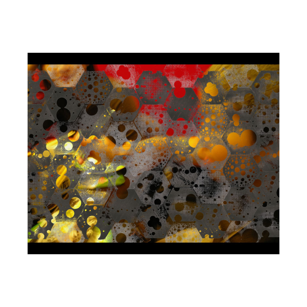 Abstracte matte poster met honingraatpatroon — Geometrische kunst in warme goud- en roesttinten 