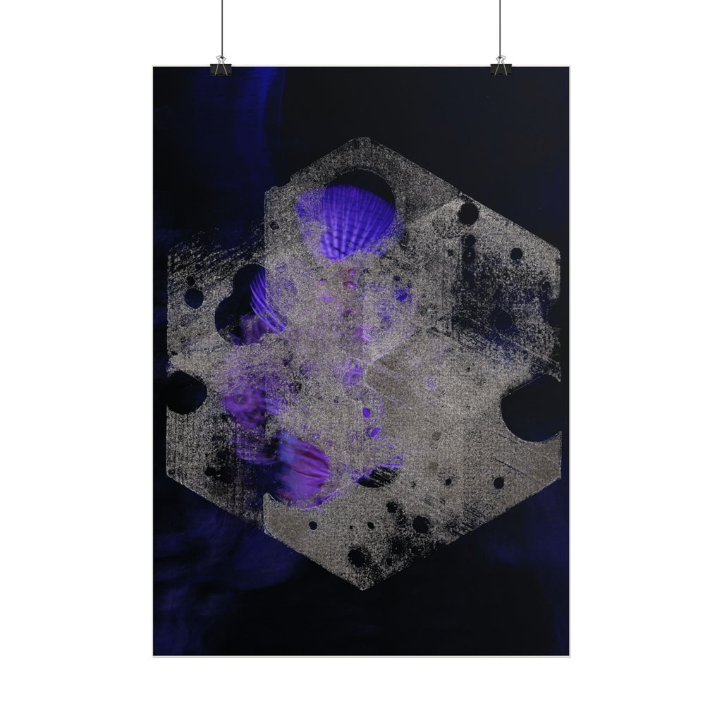Abstracte kosmische hexposter — Verticale kunstprint (paars en zwart) 