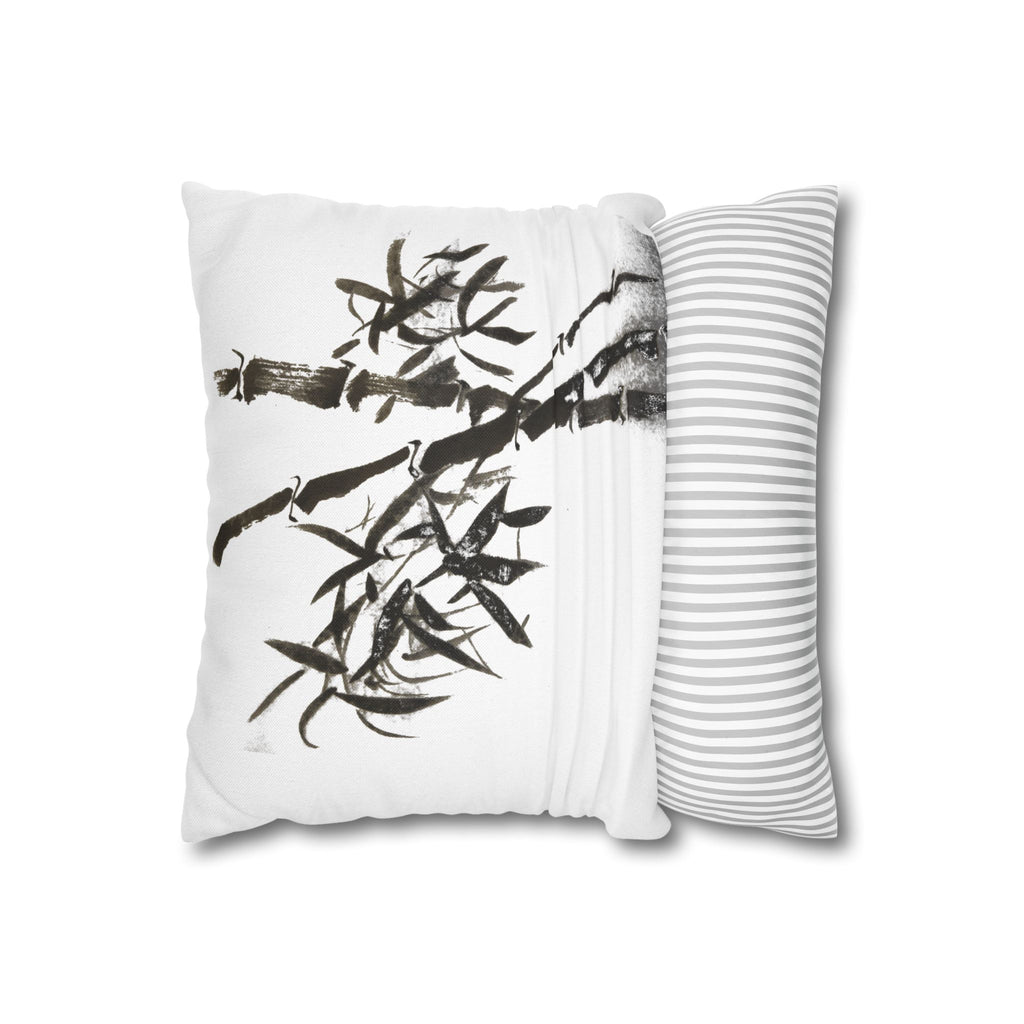 Bamboo Ink-Brush Square Pillowcase — Minimal Asian-Inspired Decorative Pillow Cover