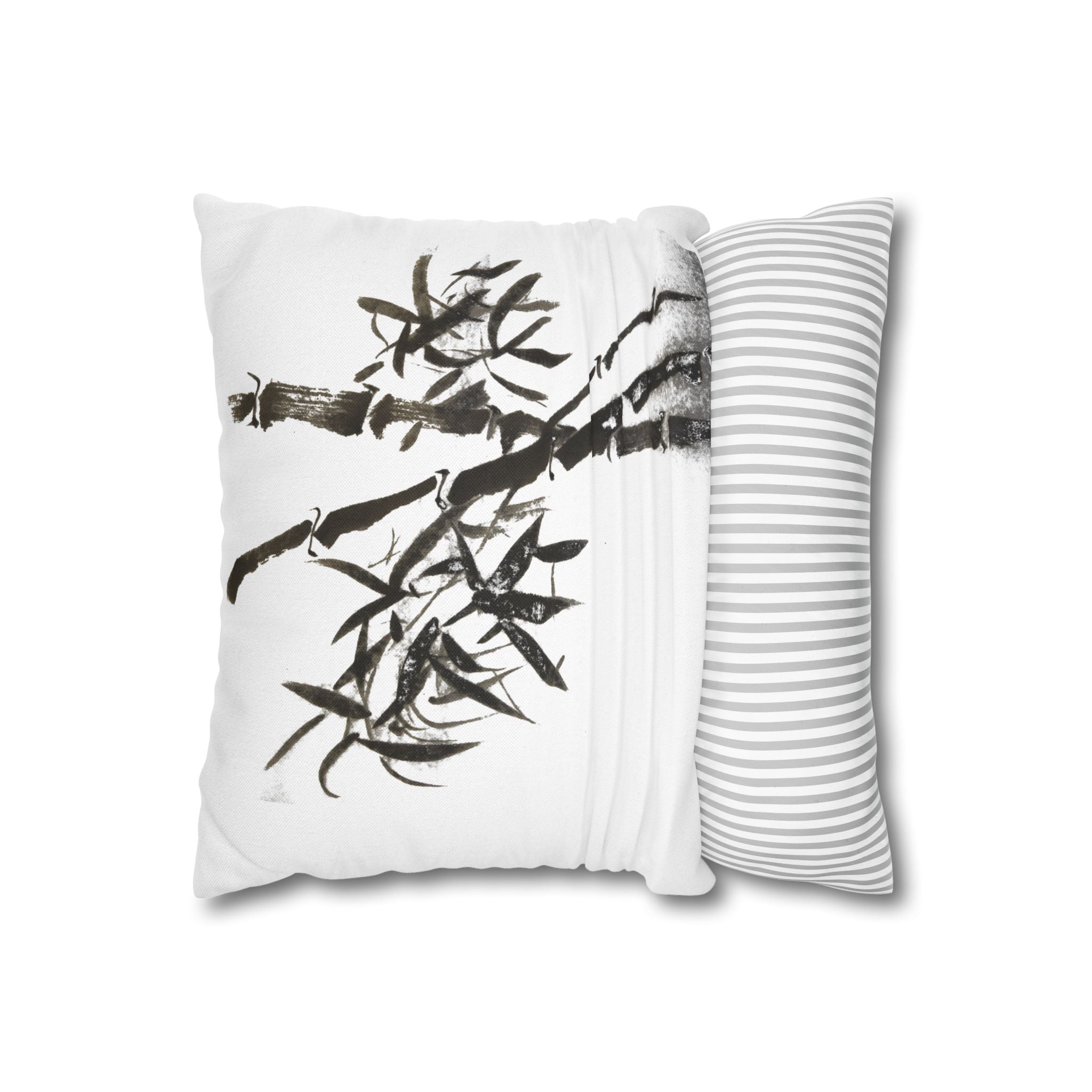 Bamboo Ink-Brush Square Pillowcase — Minimal Asian-Inspired Decorative Pillow Cover